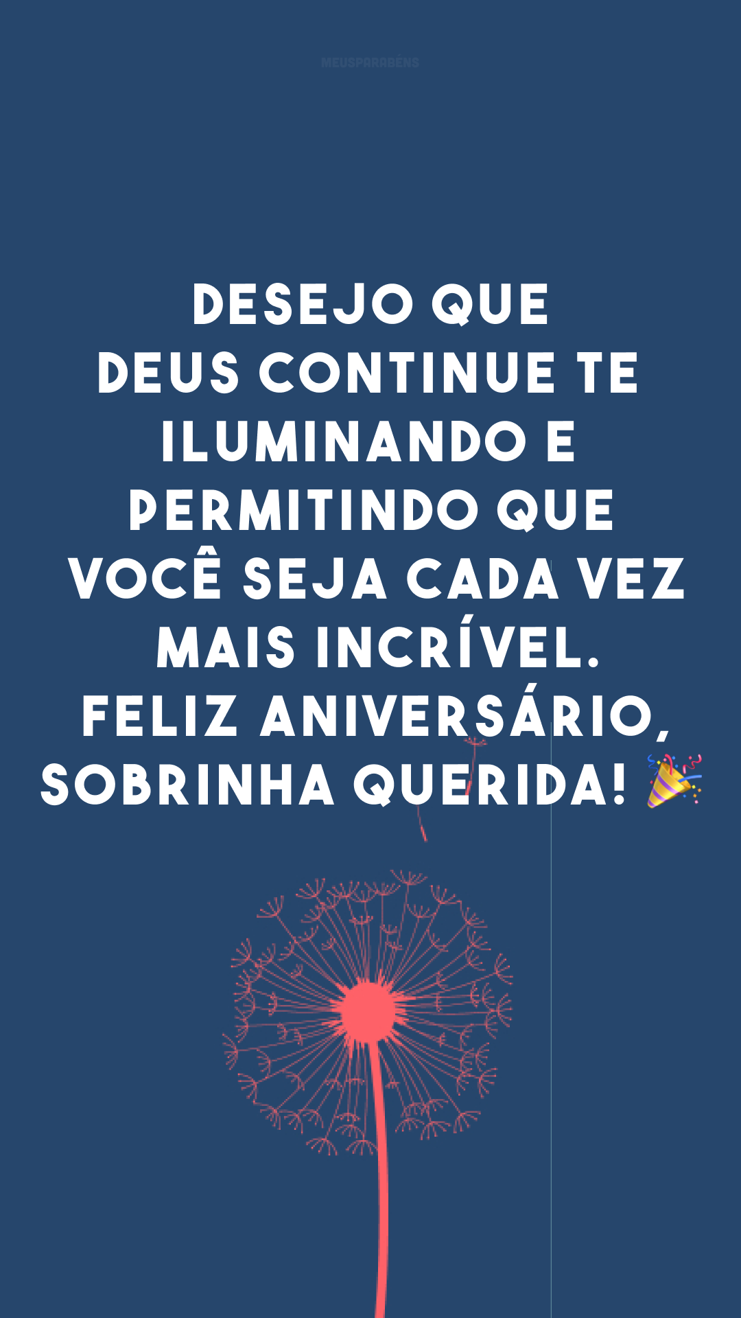 Desejo que Deus continue te iluminando e permitindo que você seja cada vez mais incrível. Feliz aniversário, sobrinha querida! 🎉