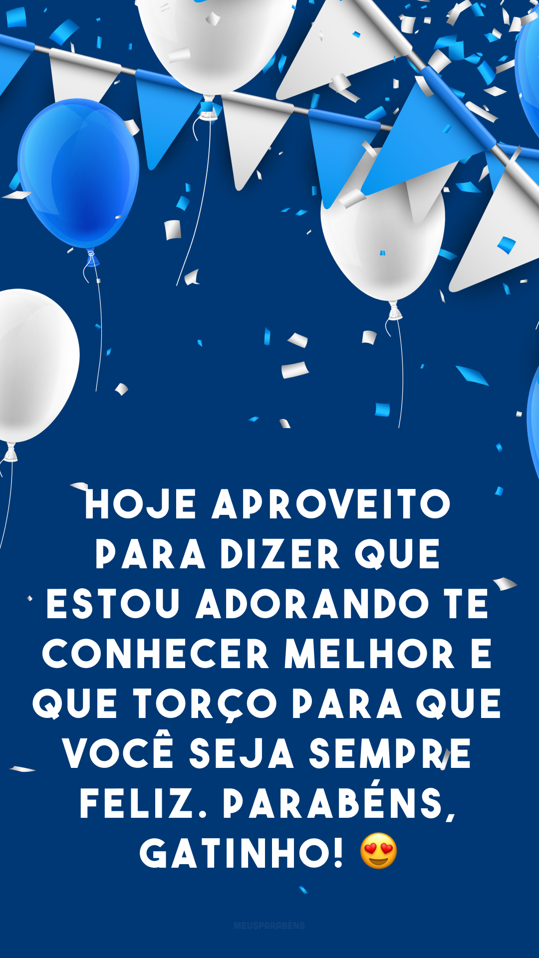 Hoje aproveito para dizer que estou adorando te conhecer melhor e que torço para que você seja sempre feliz. Parabéns, gatinho! 😍