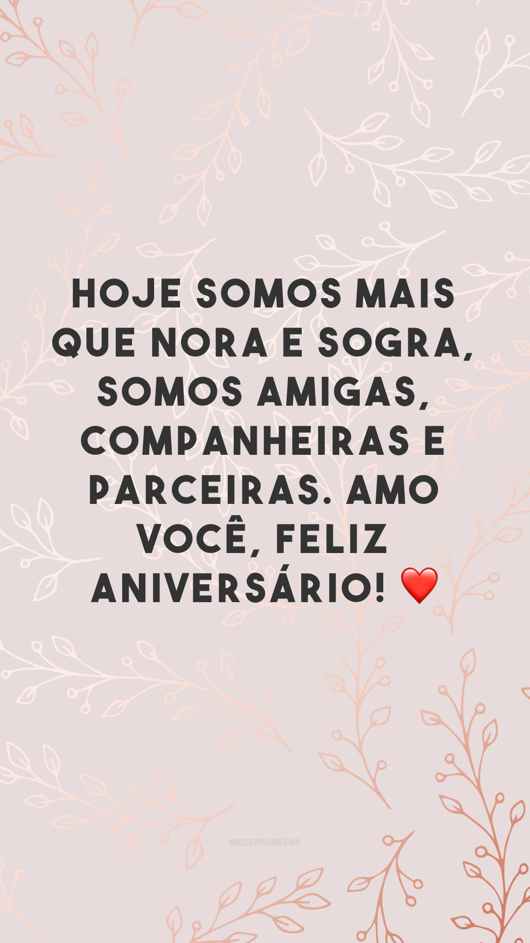 Hoje somos mais que nora e sogra, somos amigas, companheiras e parceiras. Amo você, feliz aniversário! ❤