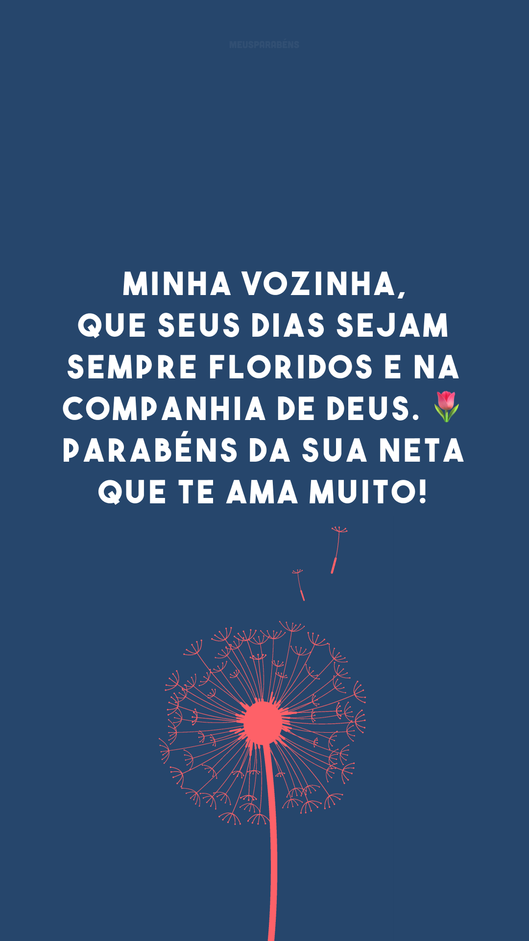 Minha vozinha, que seus dias sejam sempre floridos e na companhia de Deus. 🌷 Parabéns da sua neta que te ama muito! 