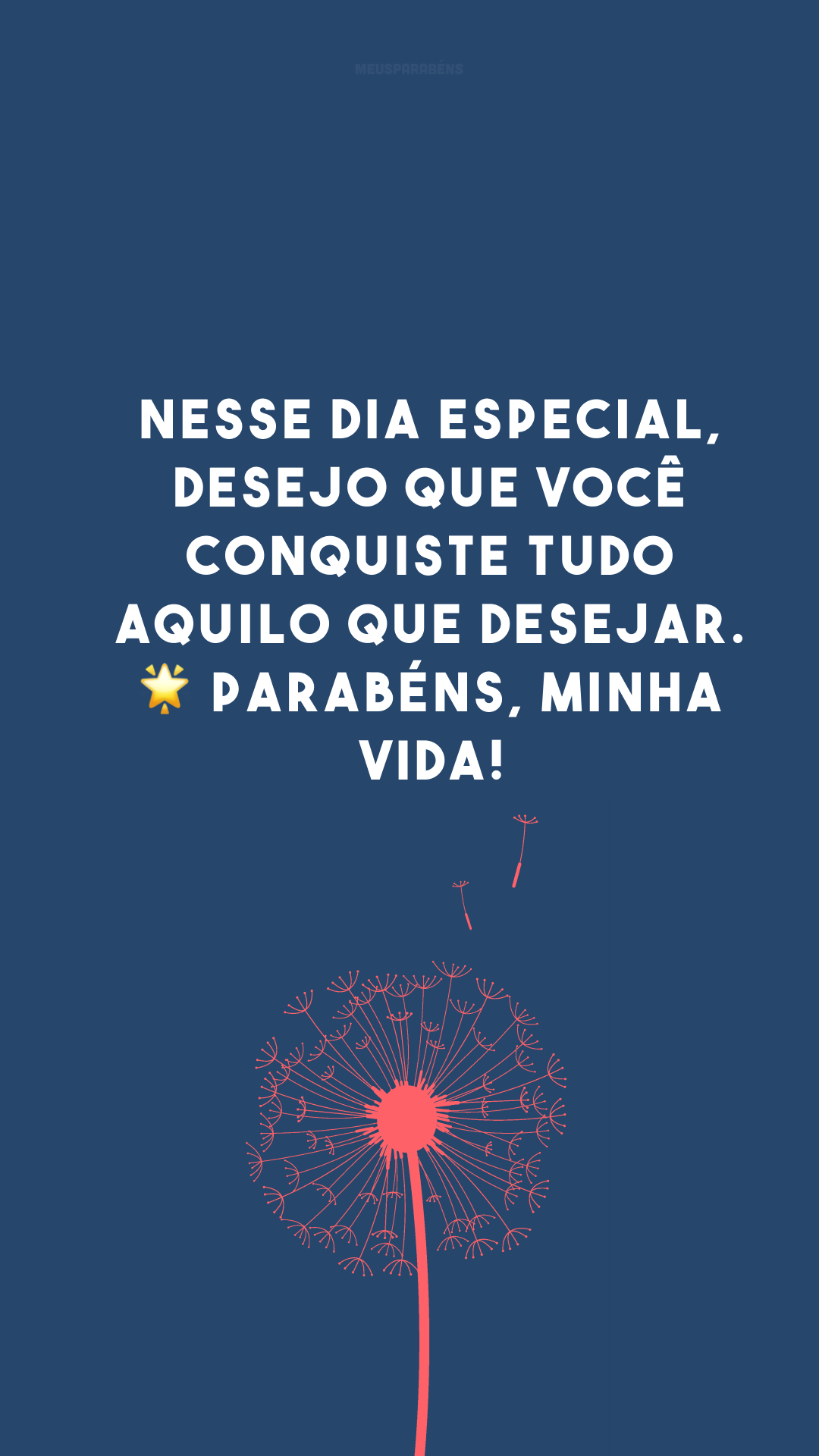 Nesse dia especial, desejo que você conquiste tudo aquilo que desejar. 🌟 Parabéns, minha vida!