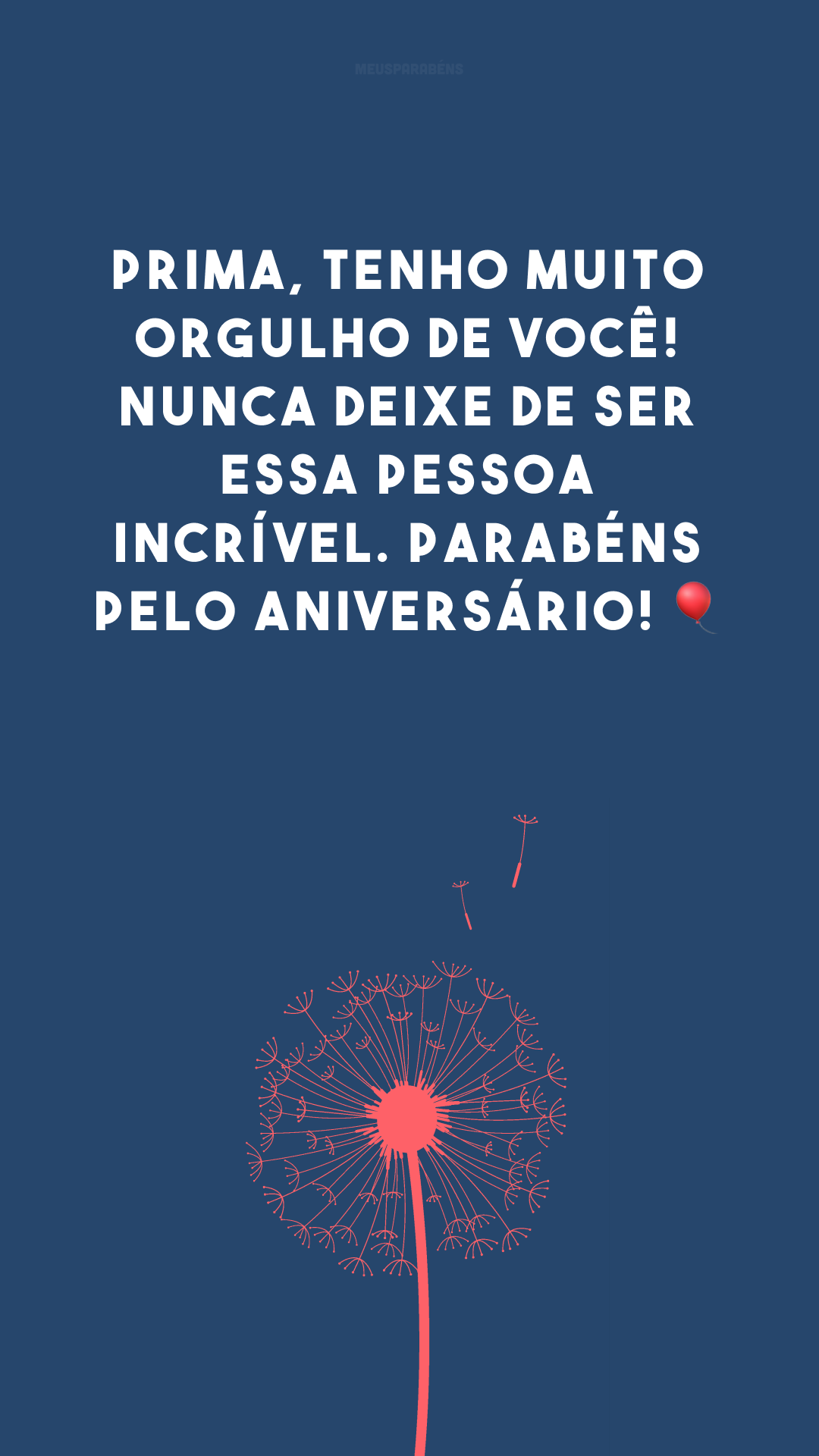 Prima, tenho muito orgulho de você! Nunca deixe de ser essa pessoa incrível. Parabéns pelo aniversário! 🎈