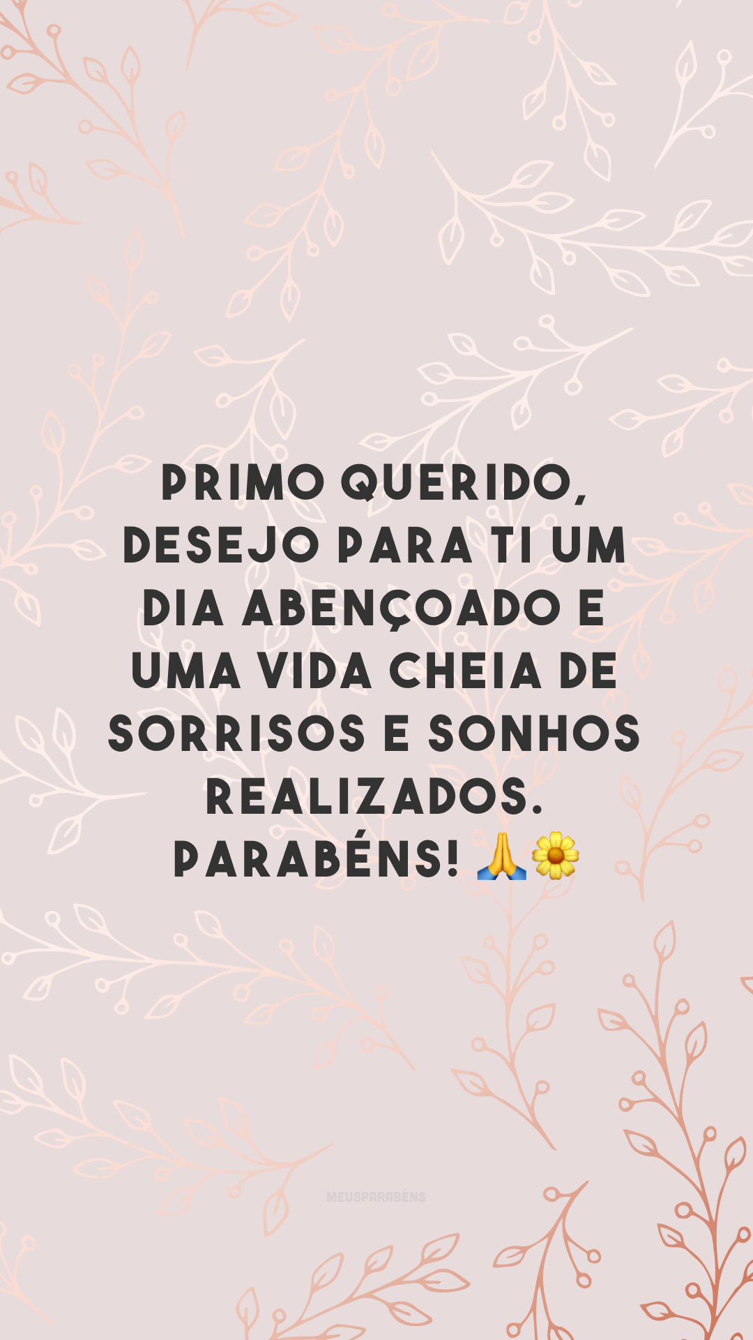 Primo querido, desejo para ti um dia abençoado e uma vida cheia de sorrisos e sonhos realizados. Parabéns! 🙏🌼