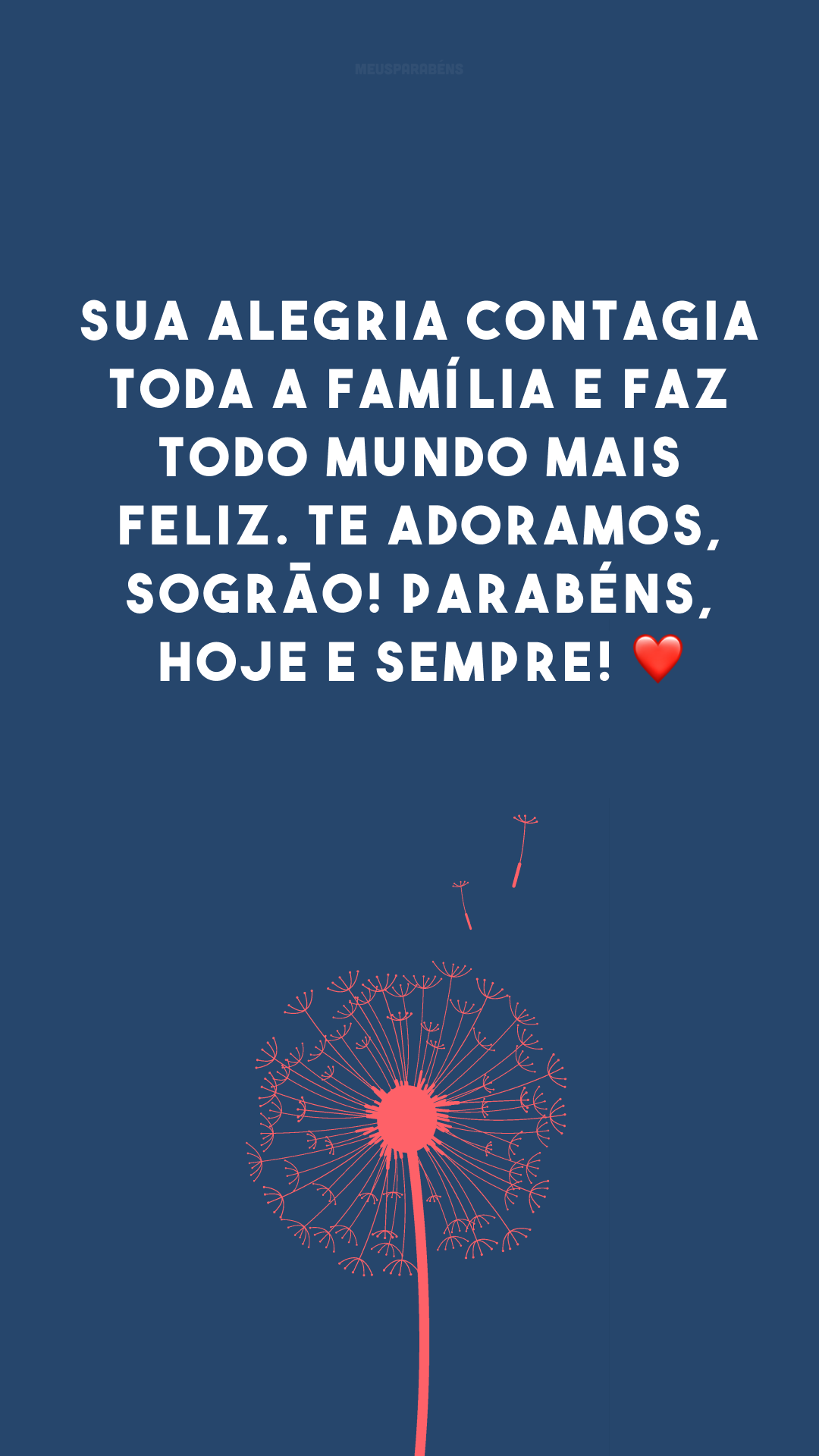 Sua alegria contagia toda a família e faz todo mundo mais feliz. Te adoramos, sogrão! Parabéns, hoje e sempre! ❤