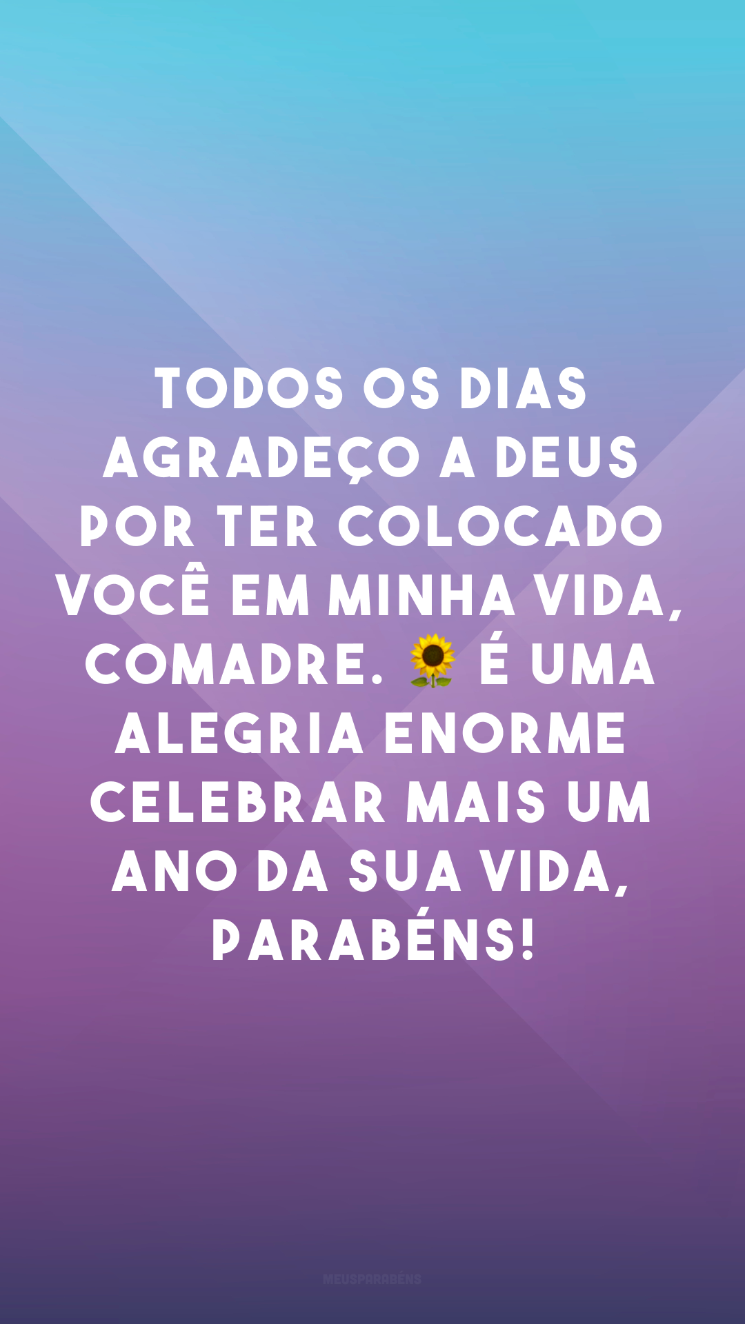 Todos os dias agradeço a Deus por ter colocado você em minha vida, comadre. 🌻 É uma alegria enorme celebrar mais um ano da sua vida, parabéns!