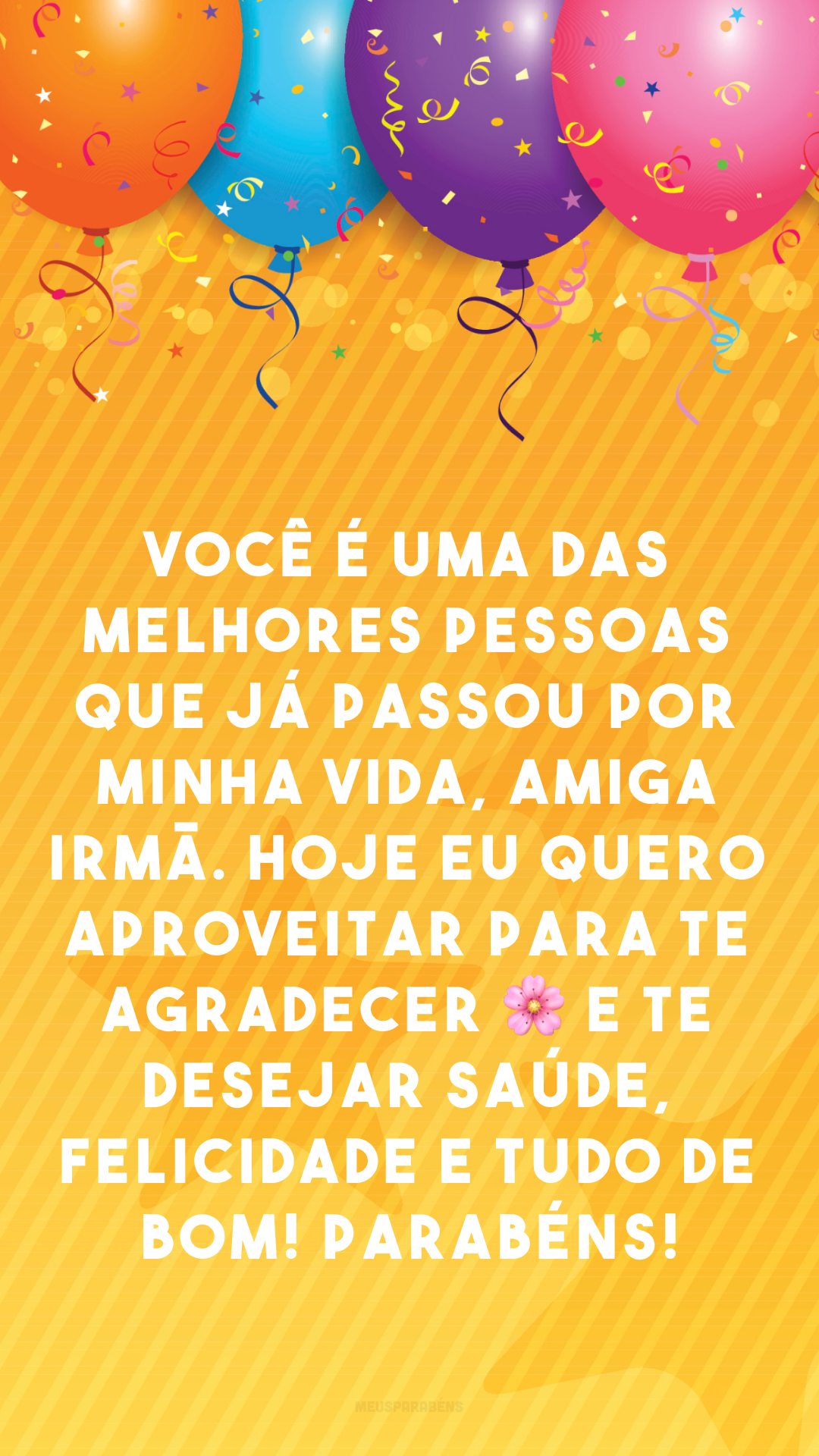 Você é uma das melhores pessoas que já passou por minha vida, amiga irmã. Hoje eu quero aproveitar para te agradecer 🌸 e te desejar saúde, felicidade e tudo de bom! Parabéns!