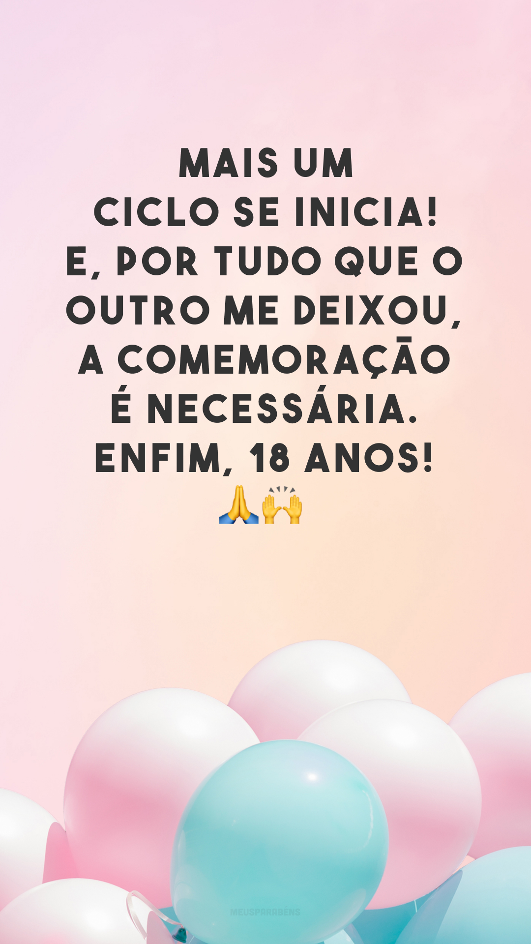 Mais um ciclo se inicia! E, por tudo que o outro me deixou, a comemoração é necessária. Enfim, 18 anos! 🙏🙌