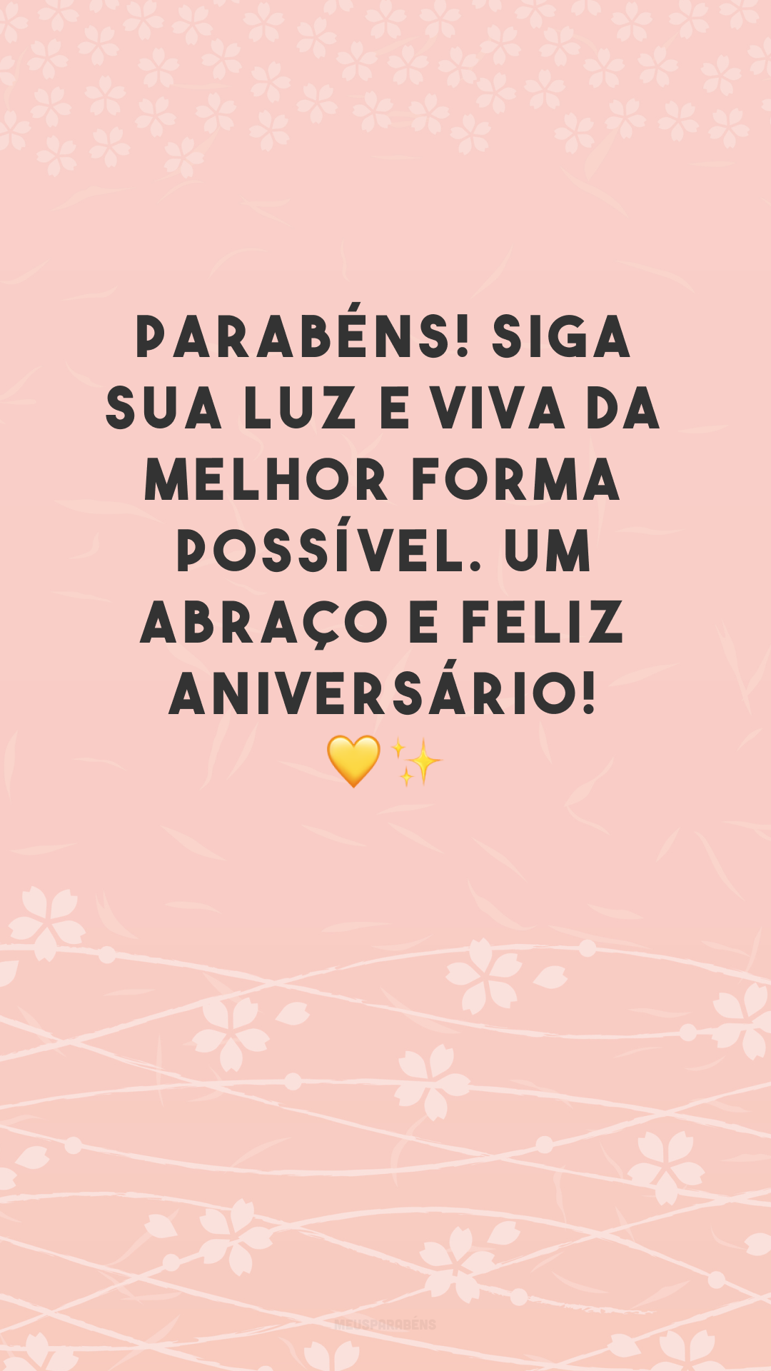 Parabéns! Siga sua luz e viva da melhor forma possível. Um abraço e feliz aniversário! 💛✨