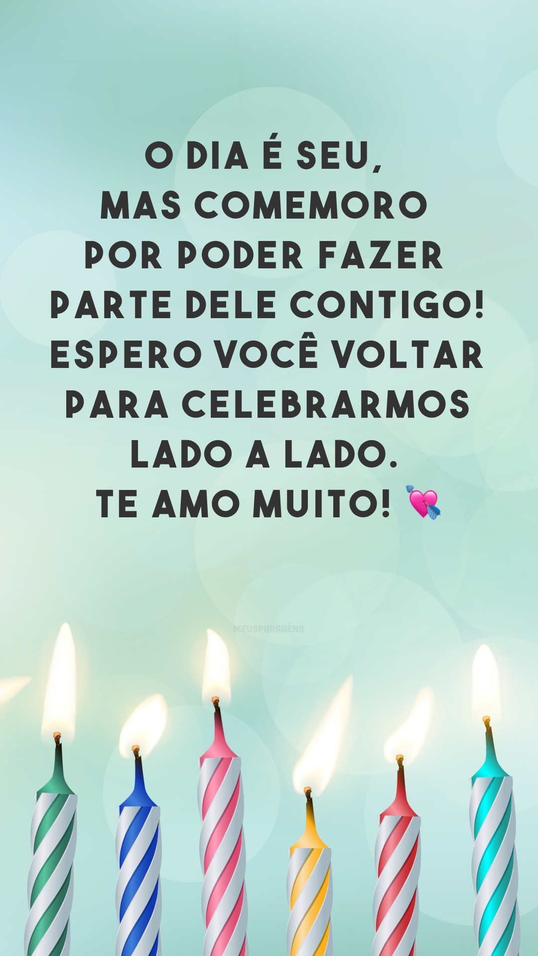 O dia é seu, mas comemoro por poder fazer parte dele contigo! Espero você voltar para celebrarmos lado a lado. Te amo muito! 💘