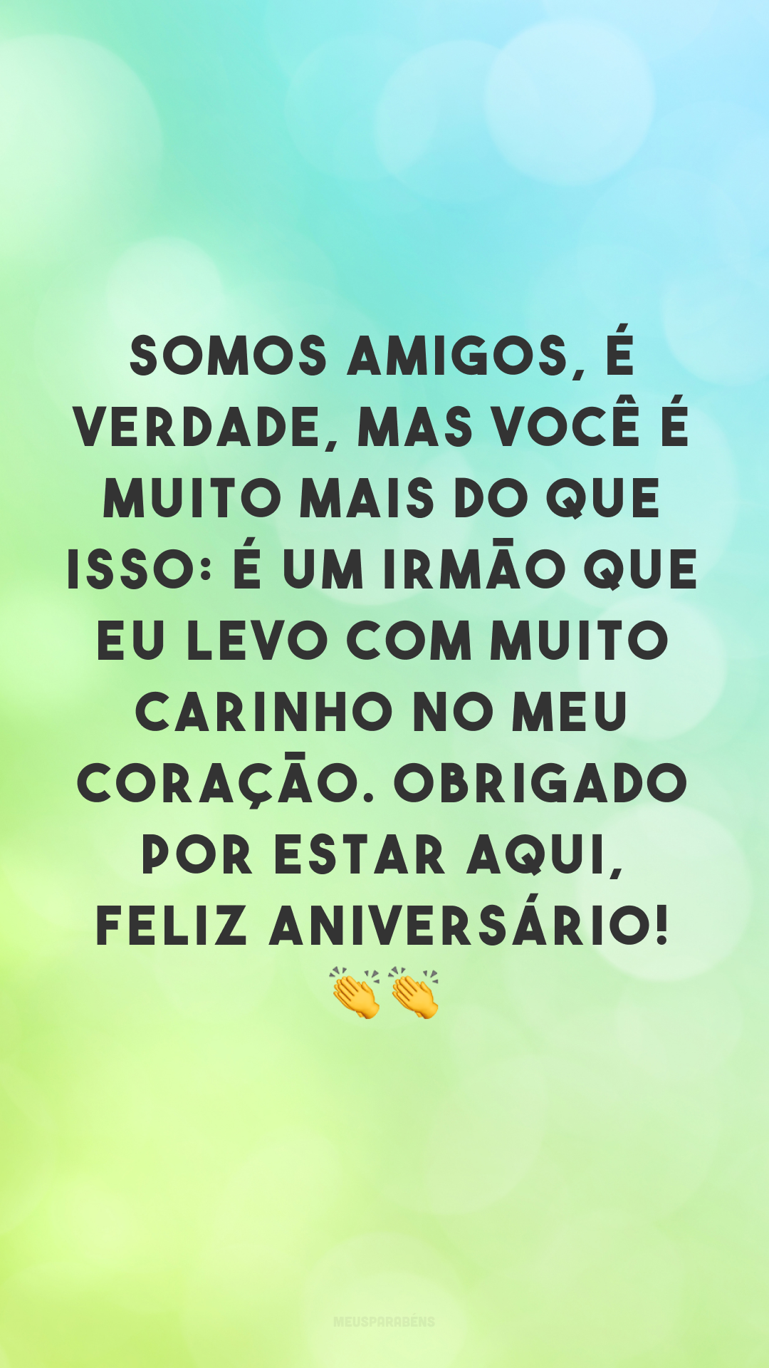 Somos amigos, é verdade, mas você é muito mais do que isso: é um irmão que eu levo com muito carinho no meu coração. Obrigado por estar aqui, feliz aniversário! 👏👏