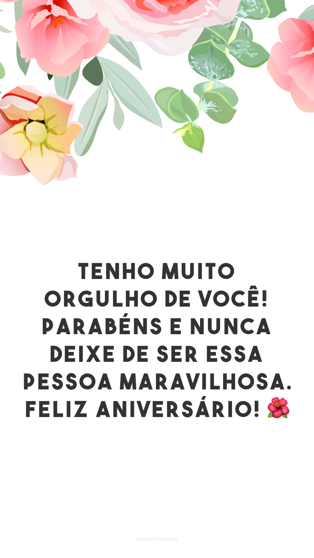 Tenho muito orgulho de você! Parabéns e nunca deixe de ser essa pessoa maravilhosa. Feliz aniversário! ?