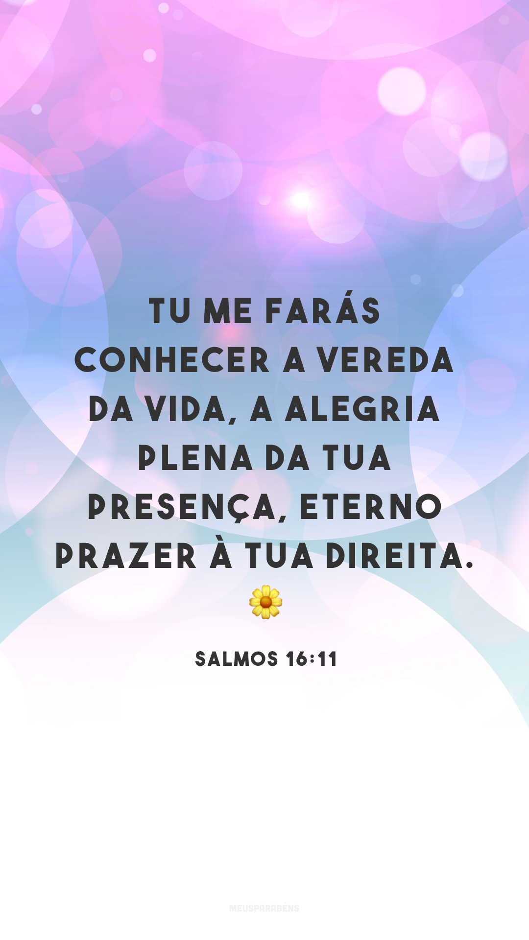 Tu me farás conhecer a vereda da vida, a alegria plena da tua presença, eterno prazer à tua direita. ?