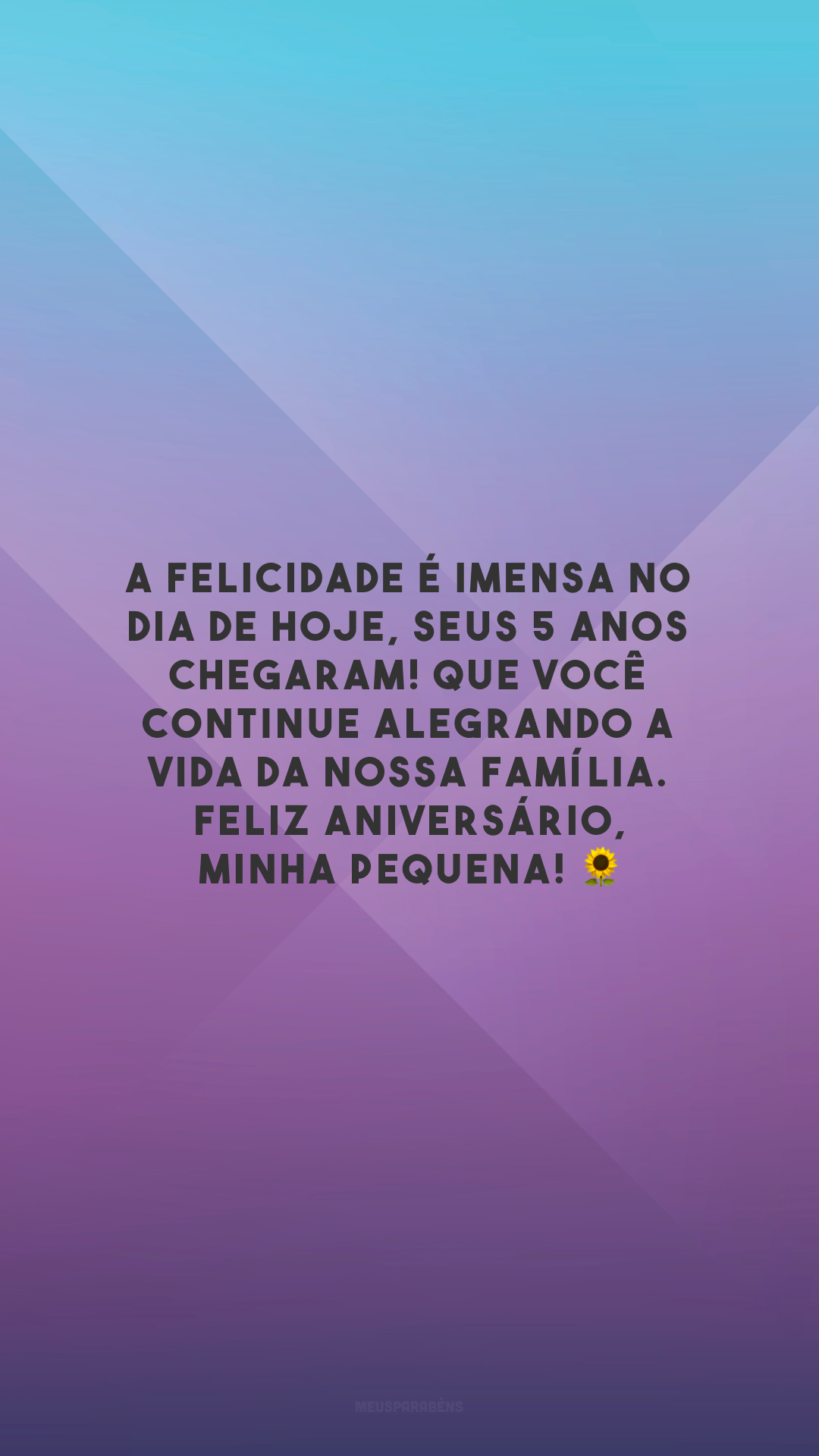 A felicidade é imensa no dia de hoje, seus 5 anos chegaram! Que você continue alegrando a vida da nossa família. Feliz aniversário, minha pequena! 🌻