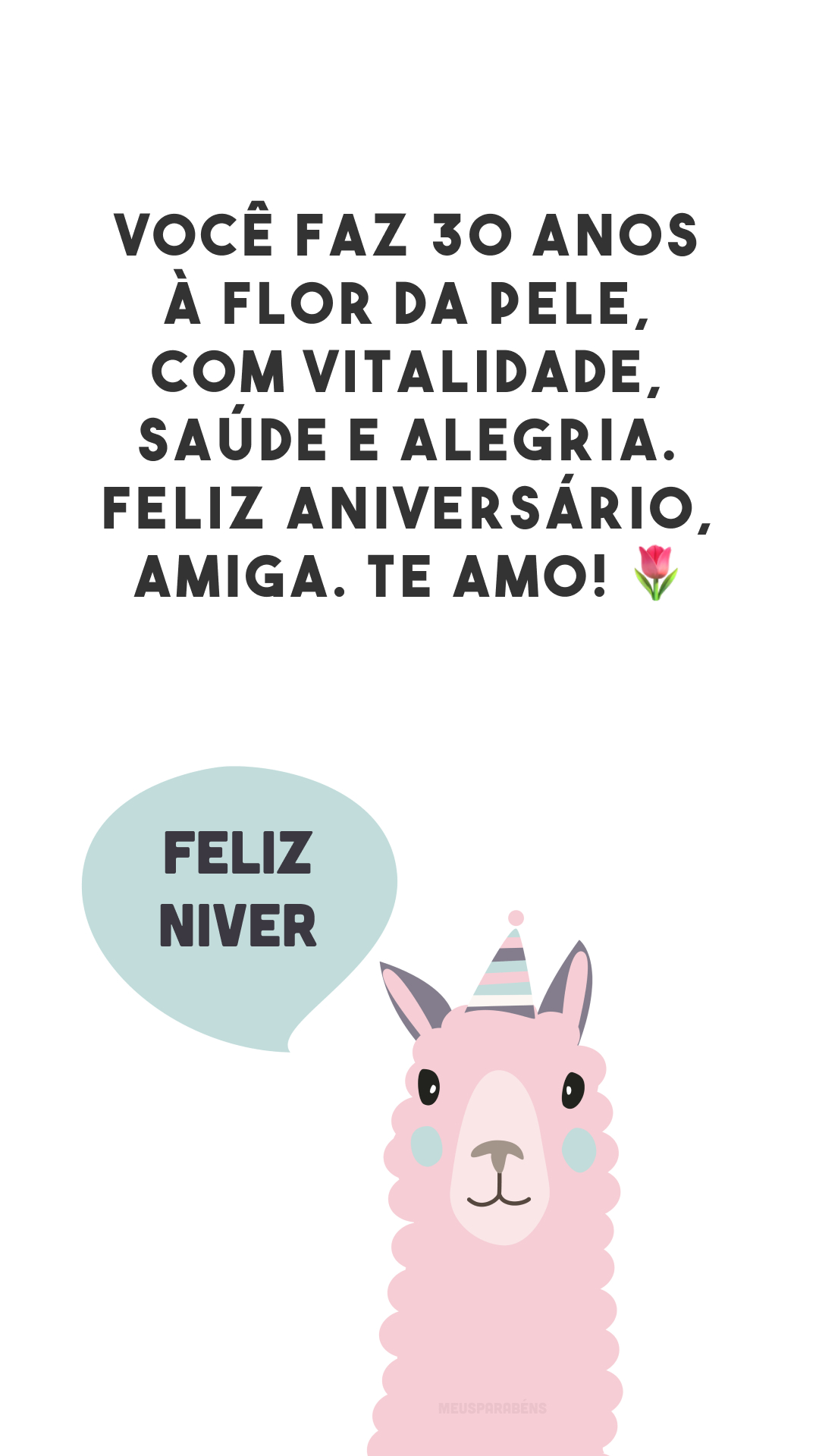 Você faz 30 anos à flor da pele, com vitalidade, saúde e alegria. Feliz aniversário, amiga. Te amo! 🌷