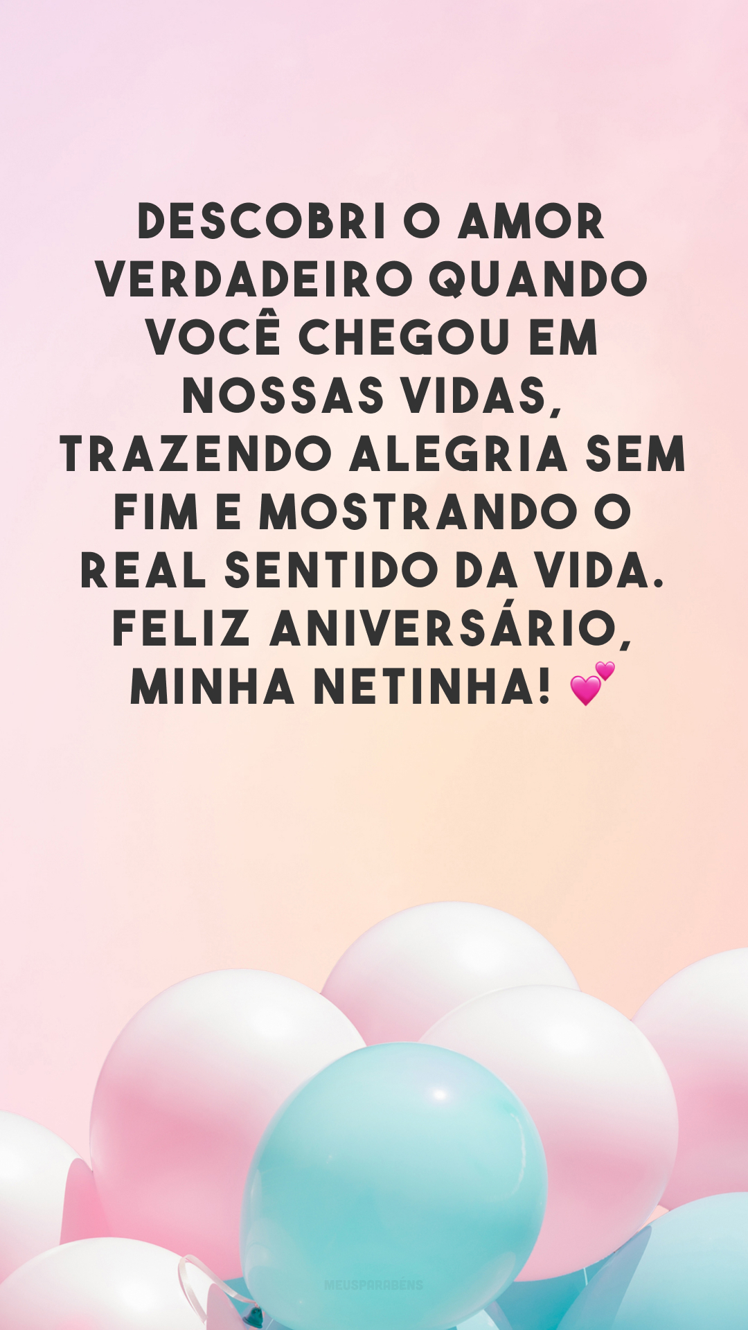 Descobri o amor verdadeiro quando você chegou em nossas vidas, trazendo alegria sem fim e mostrando o real sentido da vida. Feliz aniversário, minha netinha! 💕