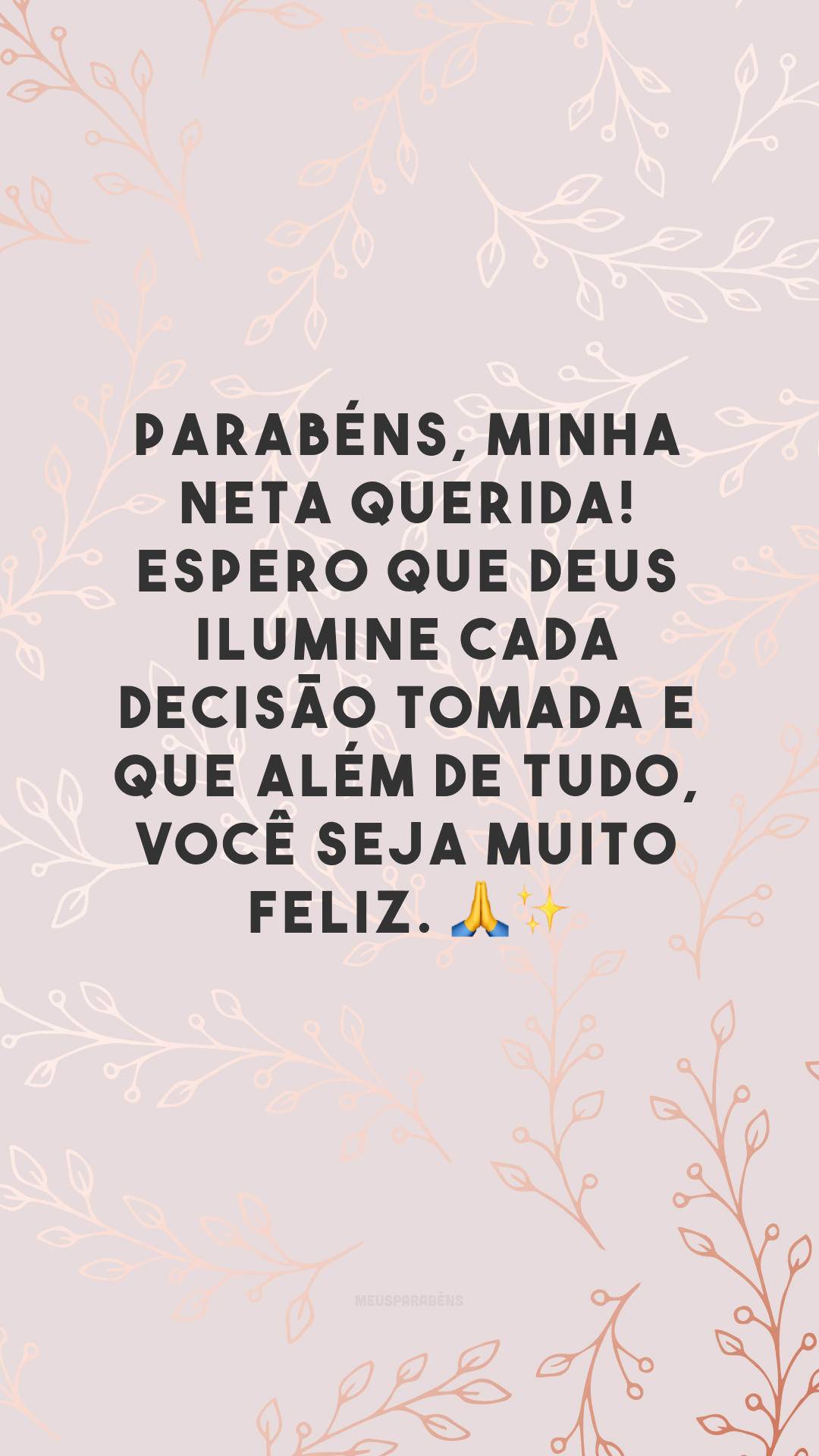 Parabéns, minha neta querida! Espero que Deus ilumine cada decisão tomada e que além de tudo, você seja muito feliz. 🙏✨