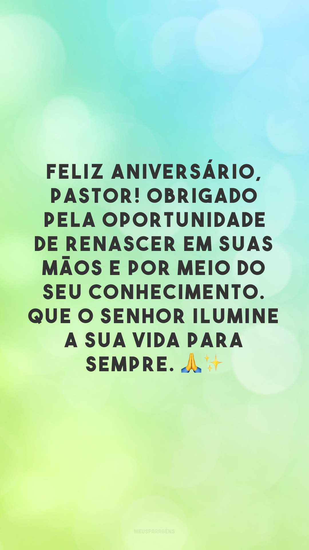 Feliz aniversário, pastor! Obrigado pela oportunidade de renascer em suas mãos e por meio do seu conhecimento. Que o Senhor ilumine a sua vida para sempre. 🙏✨