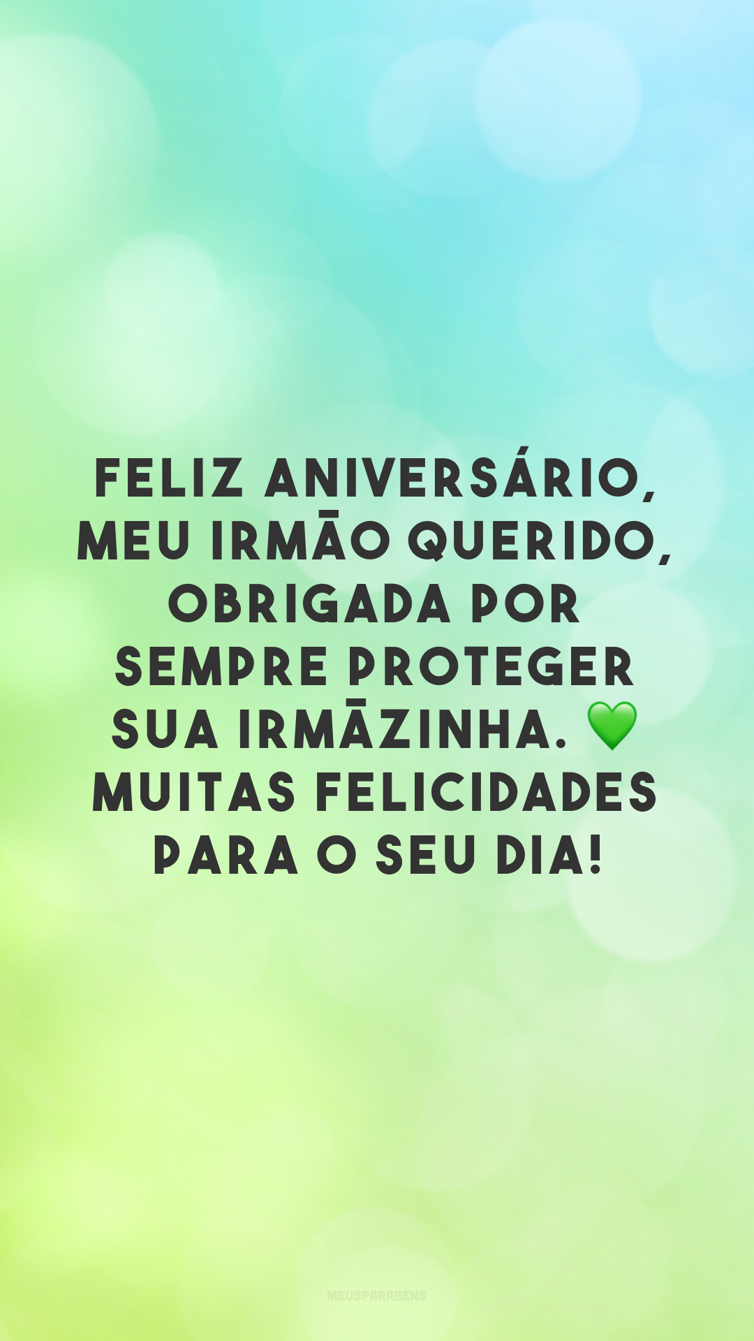 Feliz aniversário, meu irmão querido, obrigada por sempre proteger sua irmãzinha. 💚 Muitas felicidades para o seu dia!