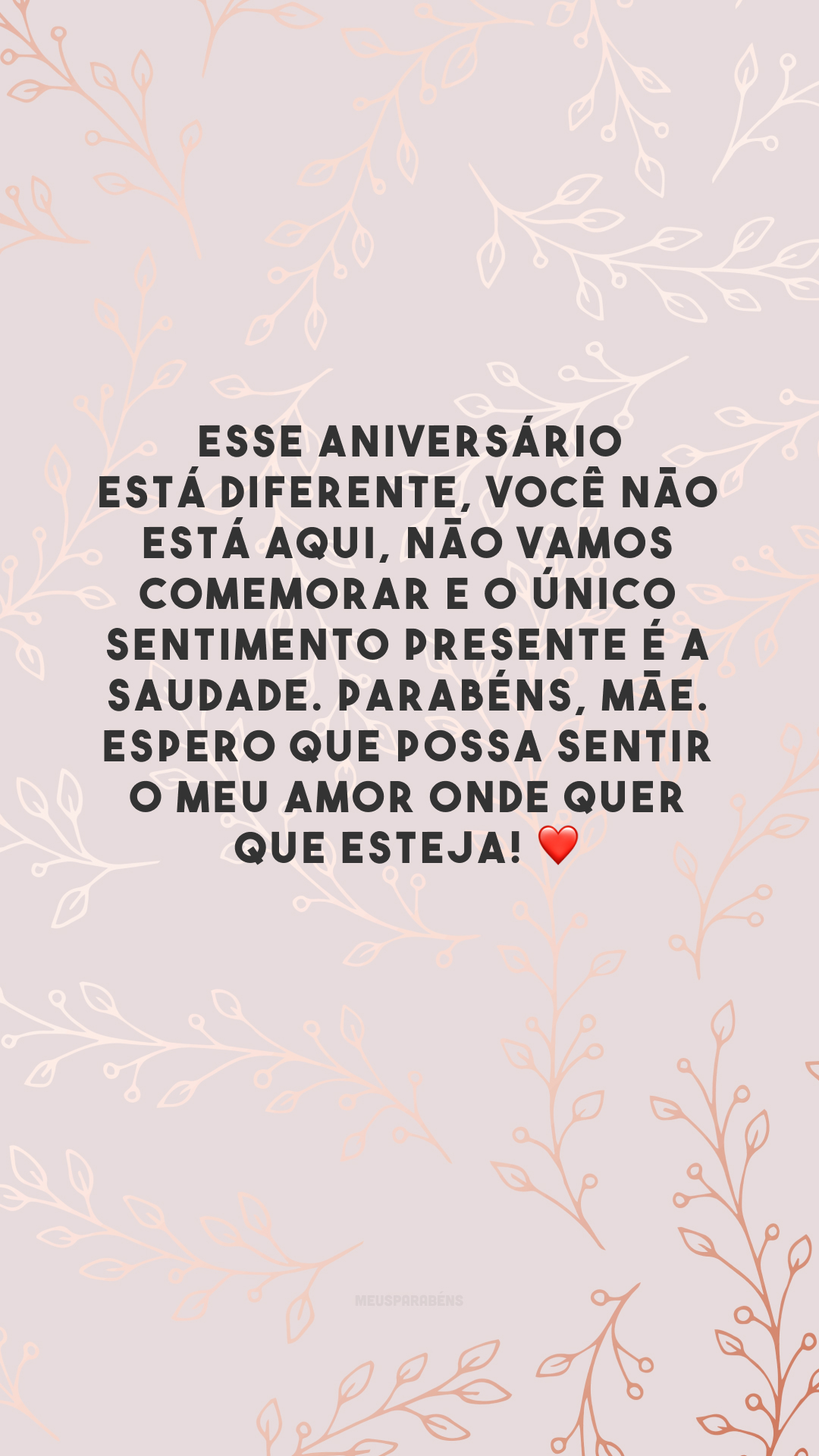 Esse aniversário está diferente, você não está aqui, não vamos comemorar e o único sentimento presente é a saudade. Parabéns, mãe. Espero que possa sentir o meu amor onde quer que esteja! ❤️