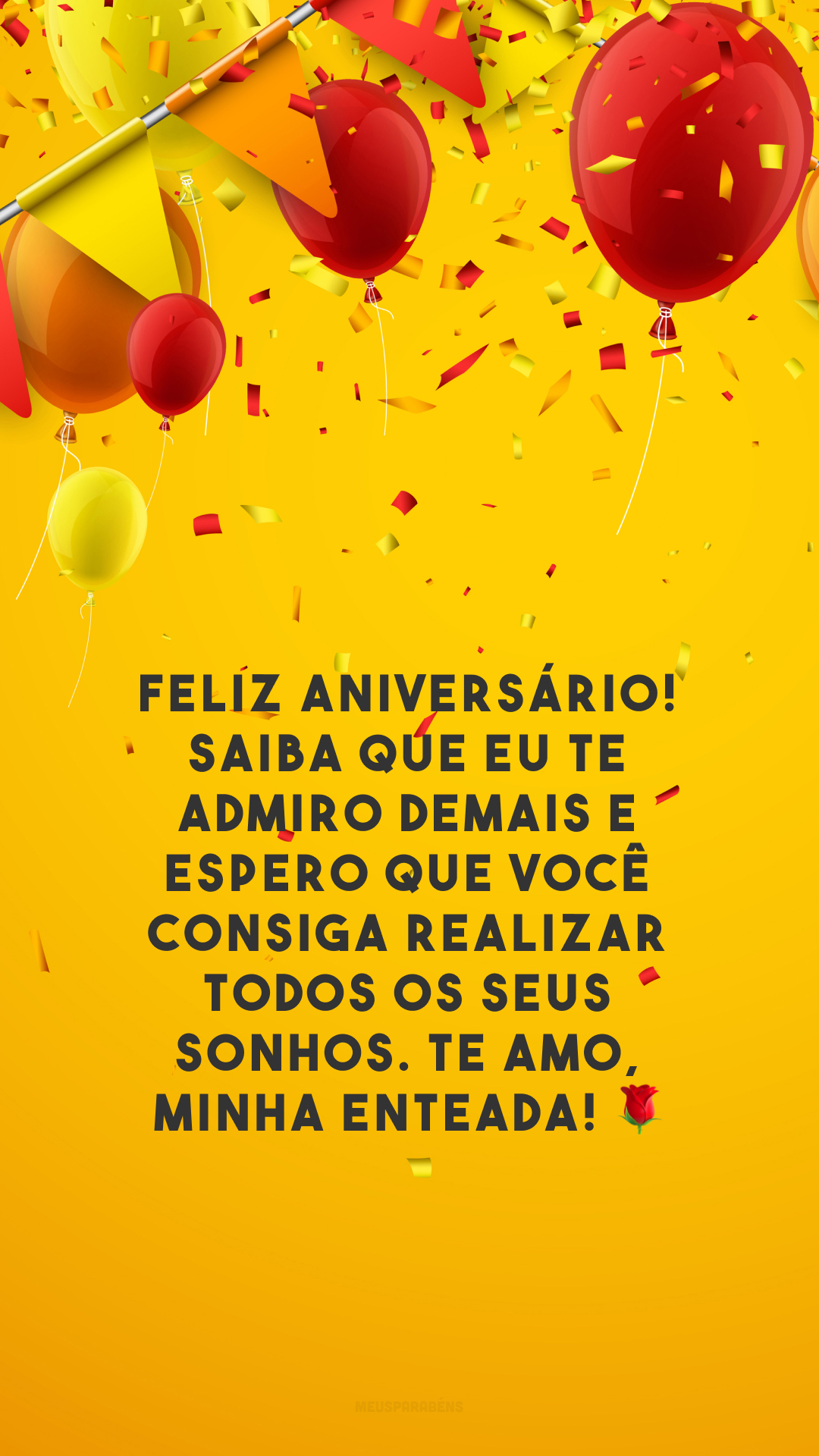 Feliz aniversário! Saiba que eu te admiro demais e espero que você consiga realizar todos os seus sonhos. Te amo, minha enteada! 🌹