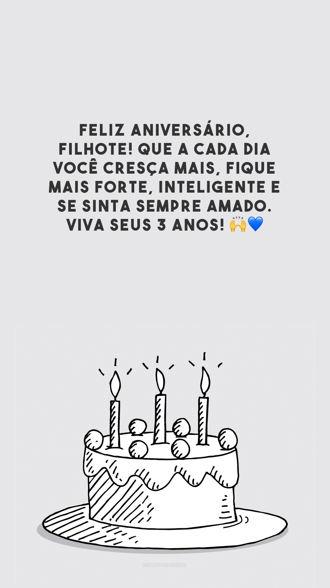 Feliz aniversário, filhote! Que a cada dia você cresça mais, fique mais forte, inteligente e se sinta sempre amado. Viva seus 3 anos! 🙌💙