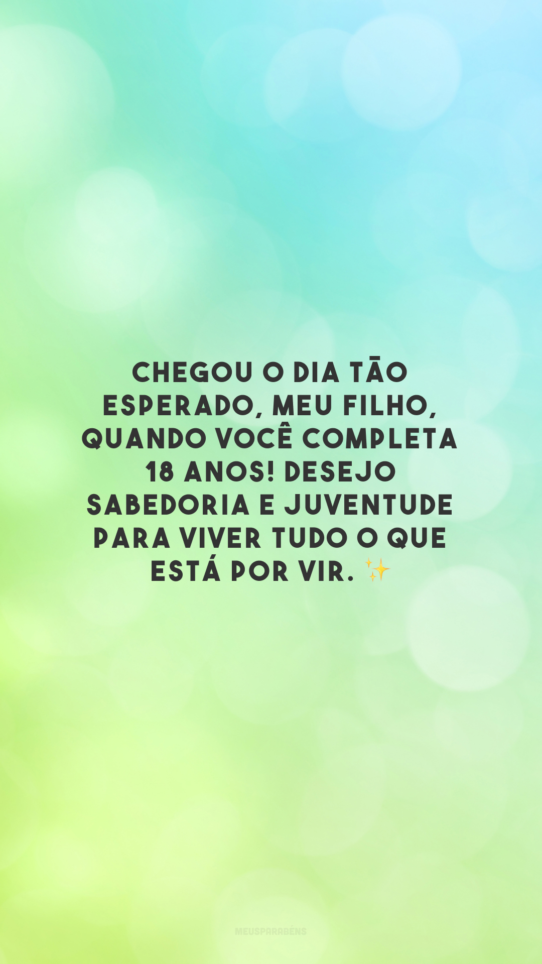 Chegou o dia tão esperado, meu filho, quando você completa 18 anos! Desejo sabedoria e juventude para viver tudo o que está por vir. ✨