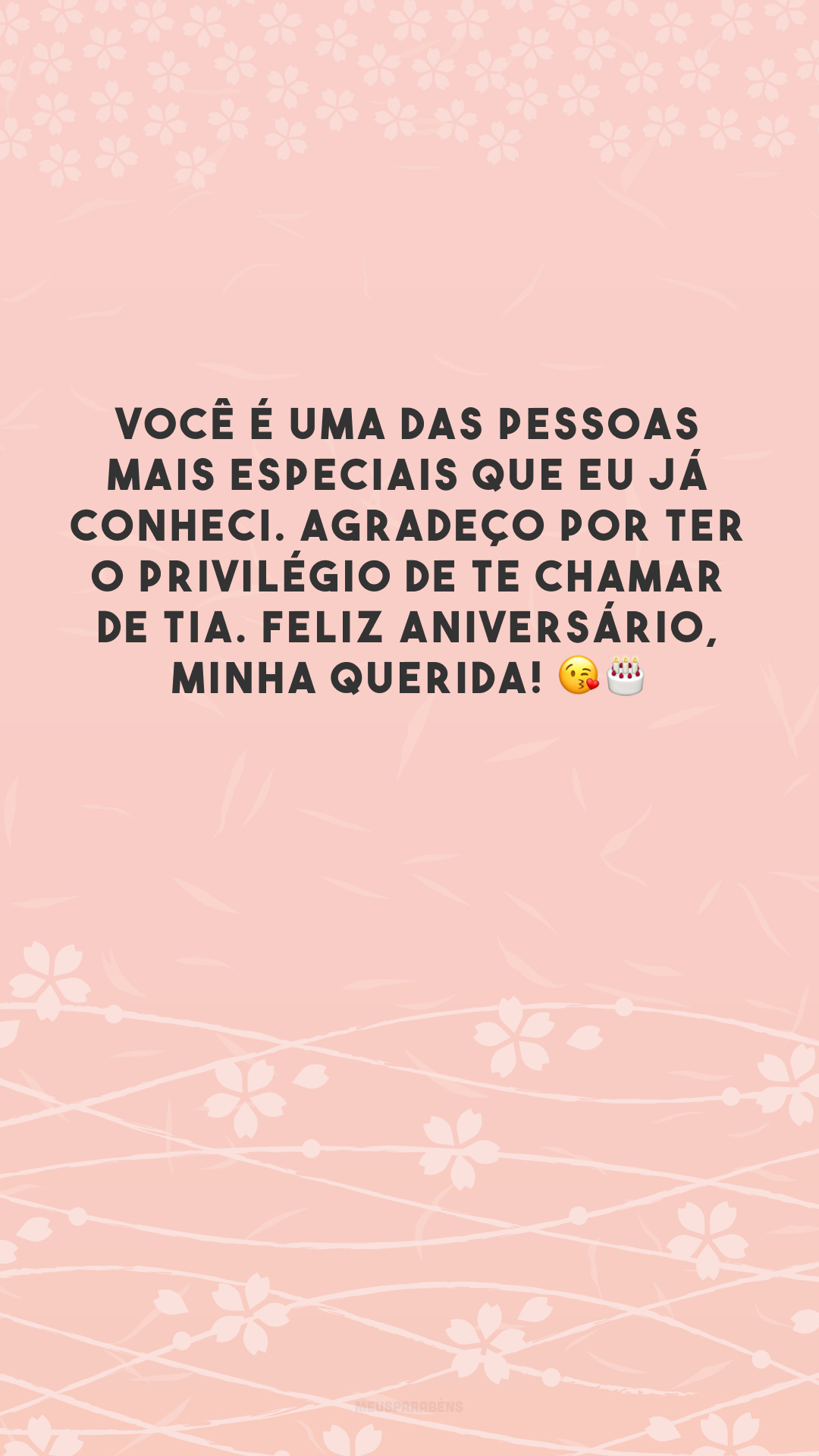 Você é uma das pessoas mais especiais que eu já conheci. Agradeço por ter o privilégio de te chamar de tia. Feliz aniversário, minha querida! 😘🎂