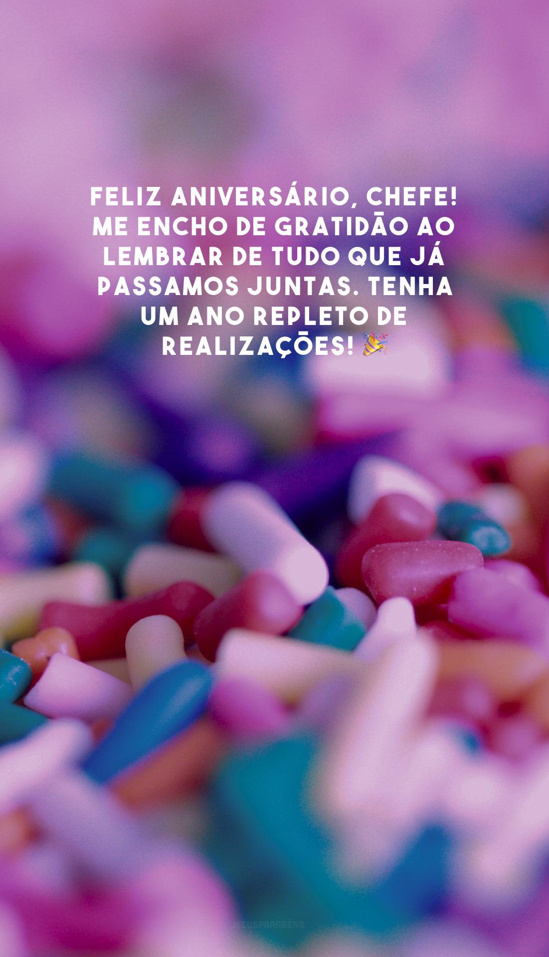 Feliz aniversário, chefe! Me encho de gratidão ao lembrar de tudo que já passamos juntas. Tenha um ano repleto de realizações! 🎉