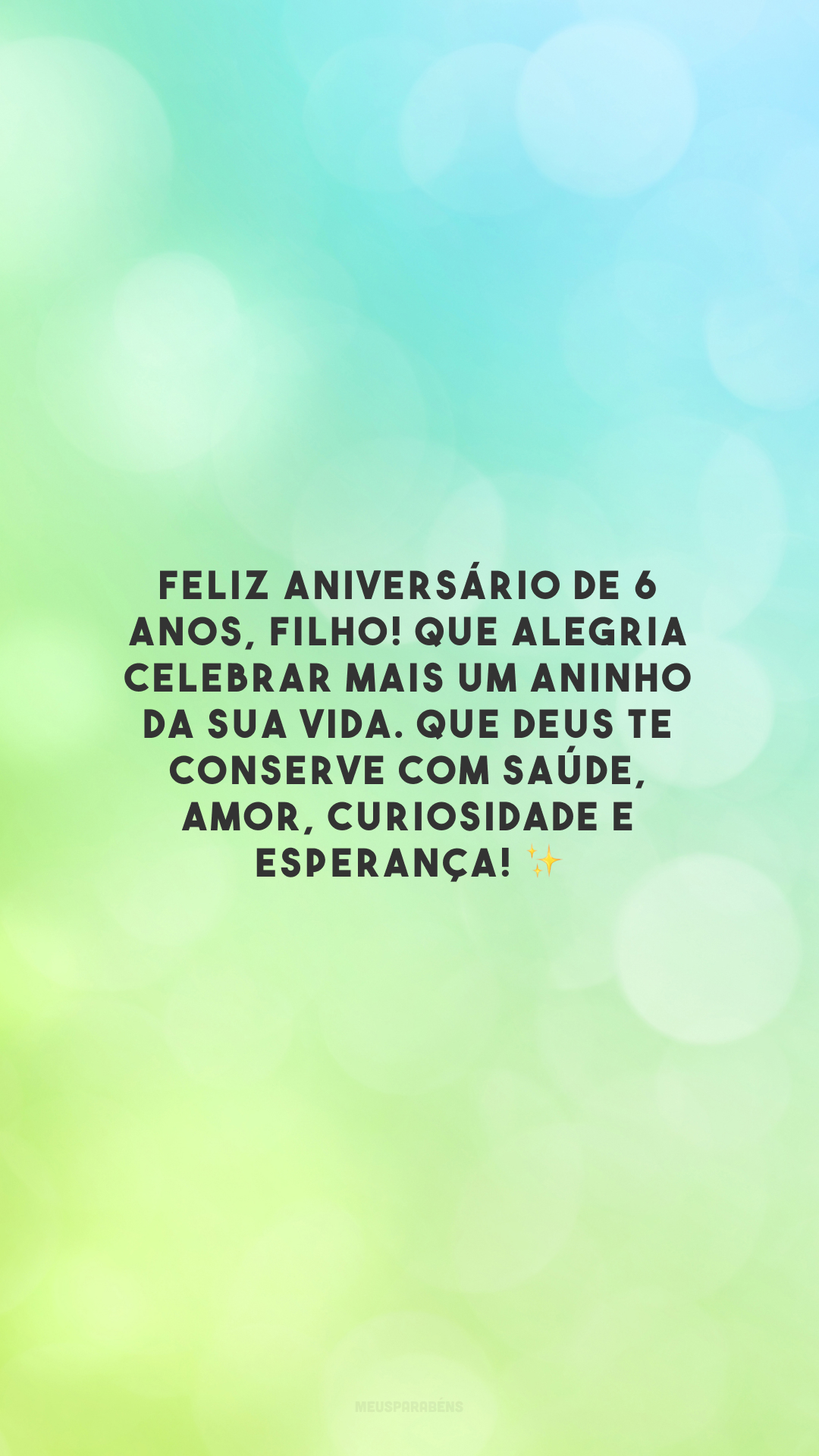 Feliz aniversário de 6 anos, filho! Que alegria celebrar mais um aninho da sua vida. Que Deus te conserve com saúde, amor, curiosidade e esperança! ✨