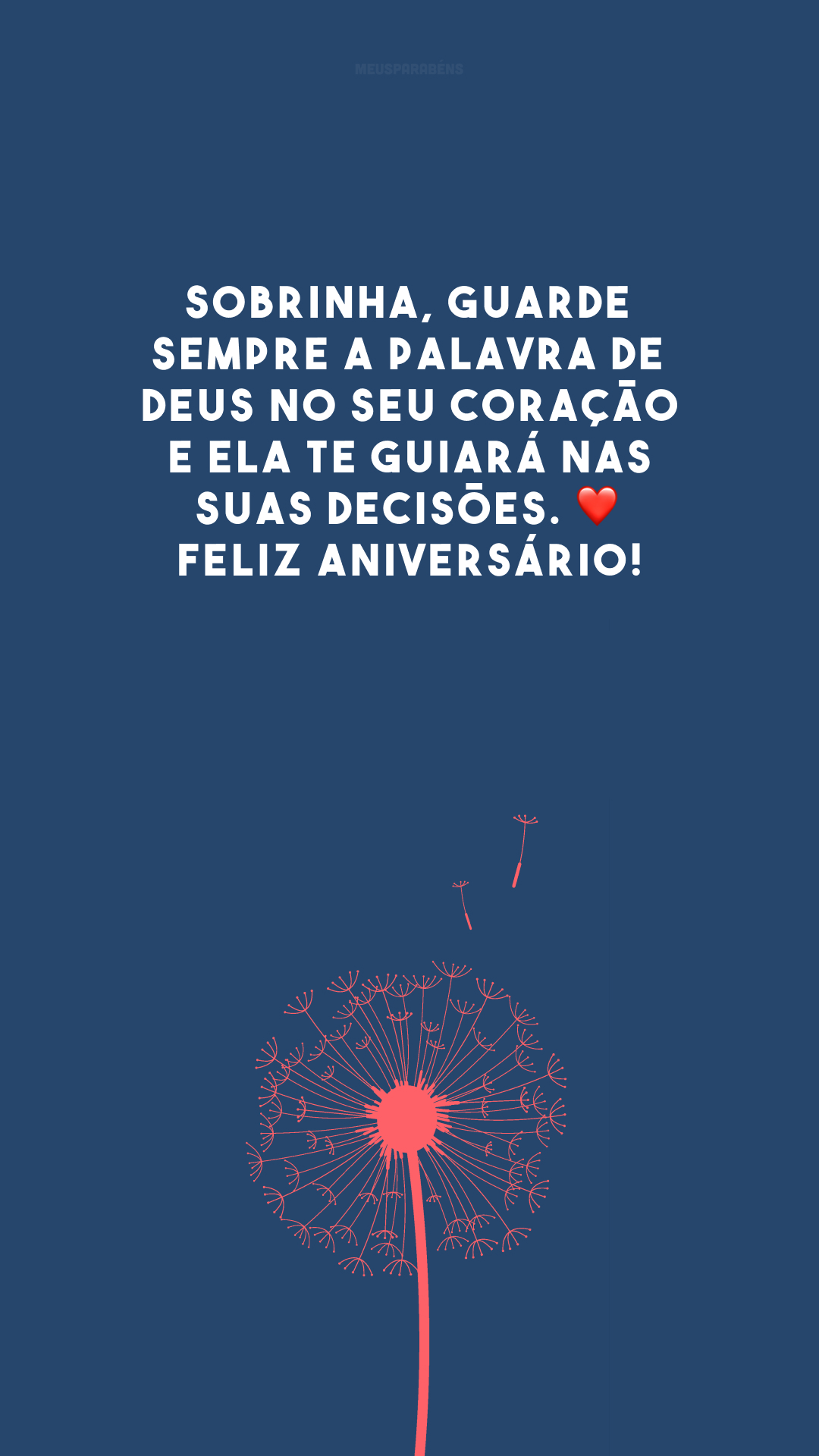 Sobrinha, guarde sempre a palavra de Deus no seu coração e ela te guiará nas suas decisões. ❤️ Feliz aniversário!