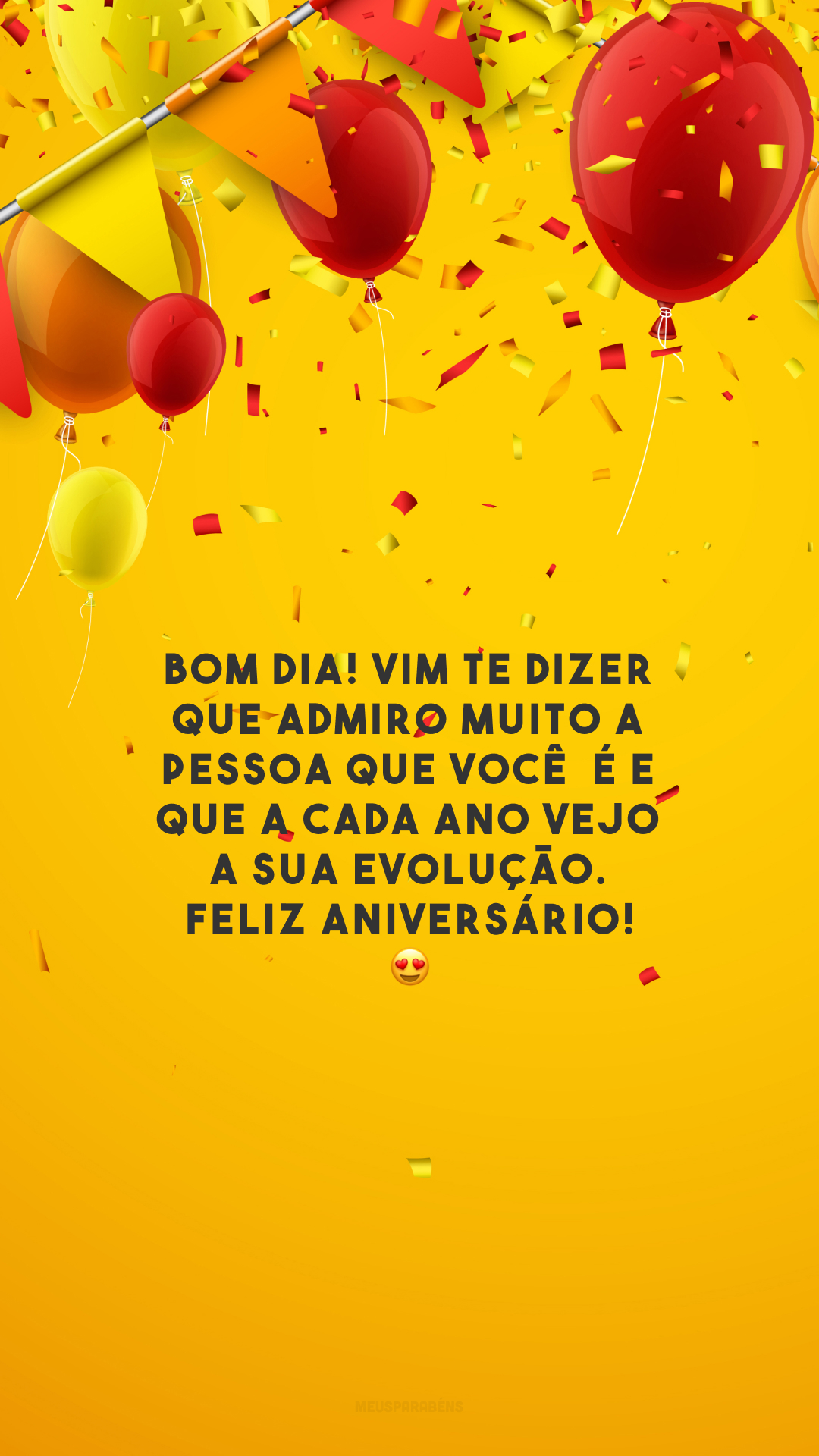 Bom dia! Vim te dizer que admiro muito a pessoa que você  é e que a cada ano vejo a sua evolução. Feliz aniversário! 😍