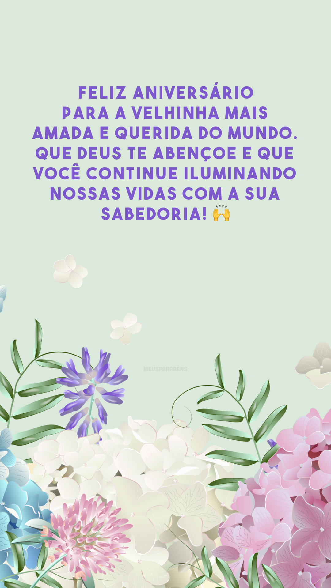 Feliz aniversário para a velhinha mais amada e querida do mundo. Que Deus te abençoe e que você continue iluminando nossas vidas com a sua sabedoria! 🙌