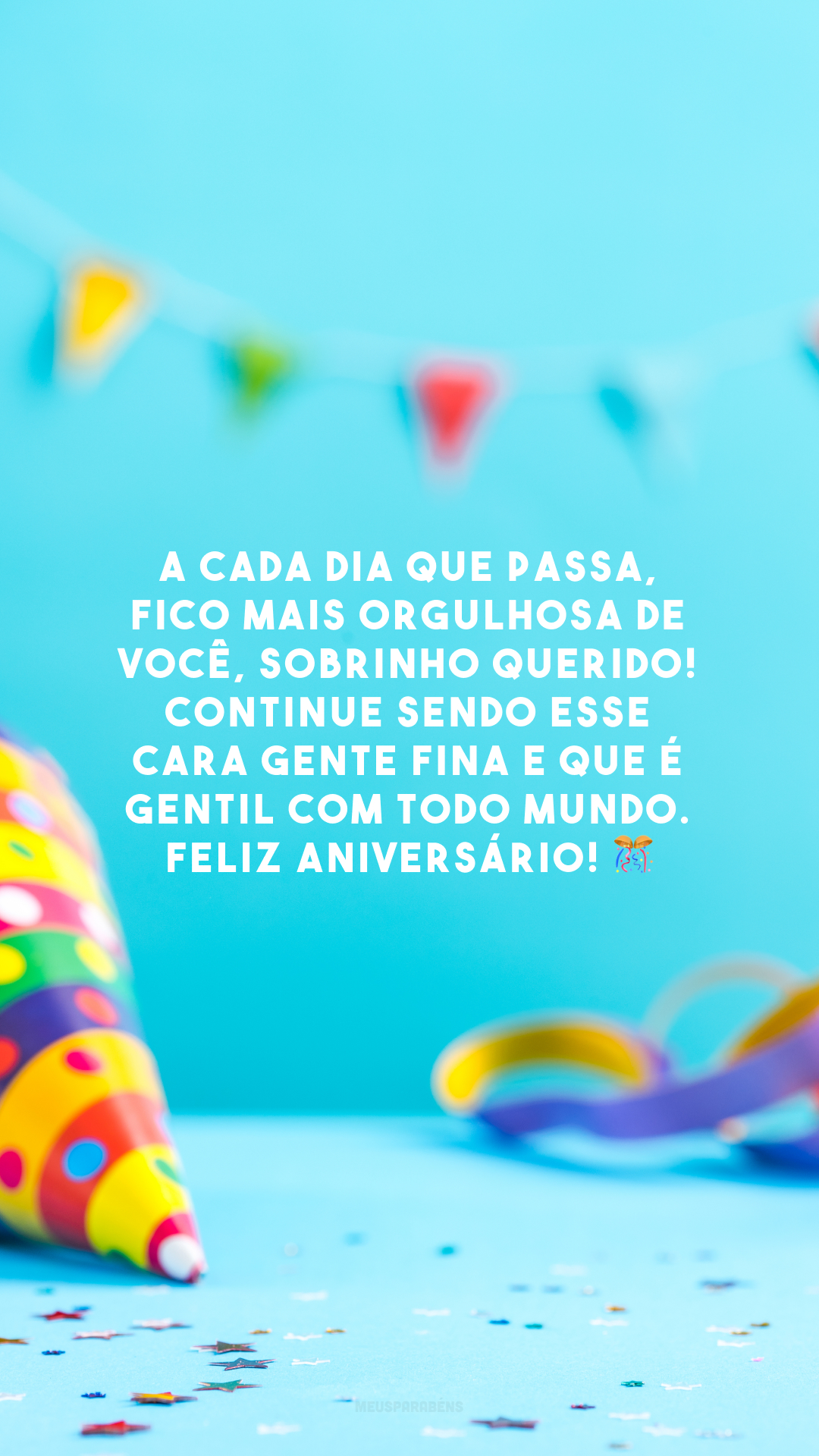 A cada dia que passa, fico mais orgulhosa de você, sobrinho querido! Continue sendo esse cara gente fina e que é gentil com todo mundo. Feliz aniversário! 🎊