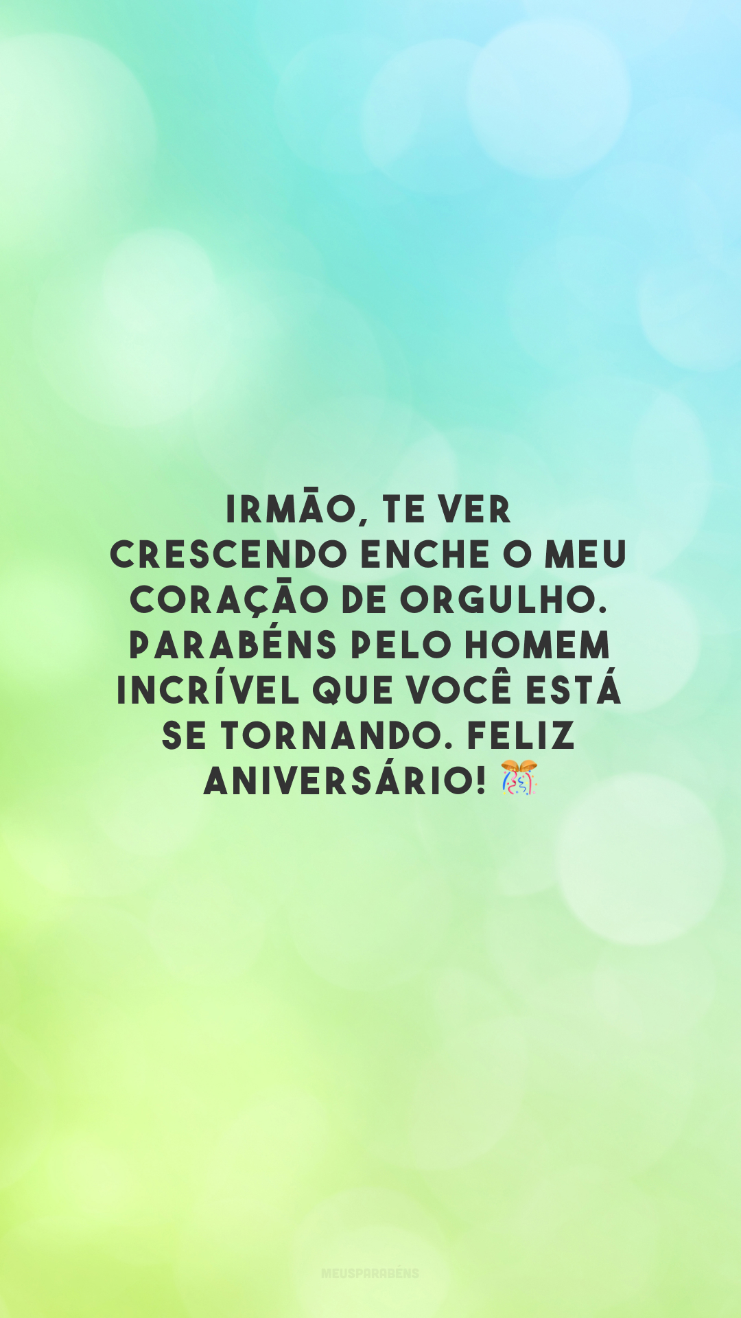 Irmão, te ver crescendo enche o meu coração de orgulho. Parabéns pelo homem incrível que você está se tornando. Feliz aniversário! 🎊