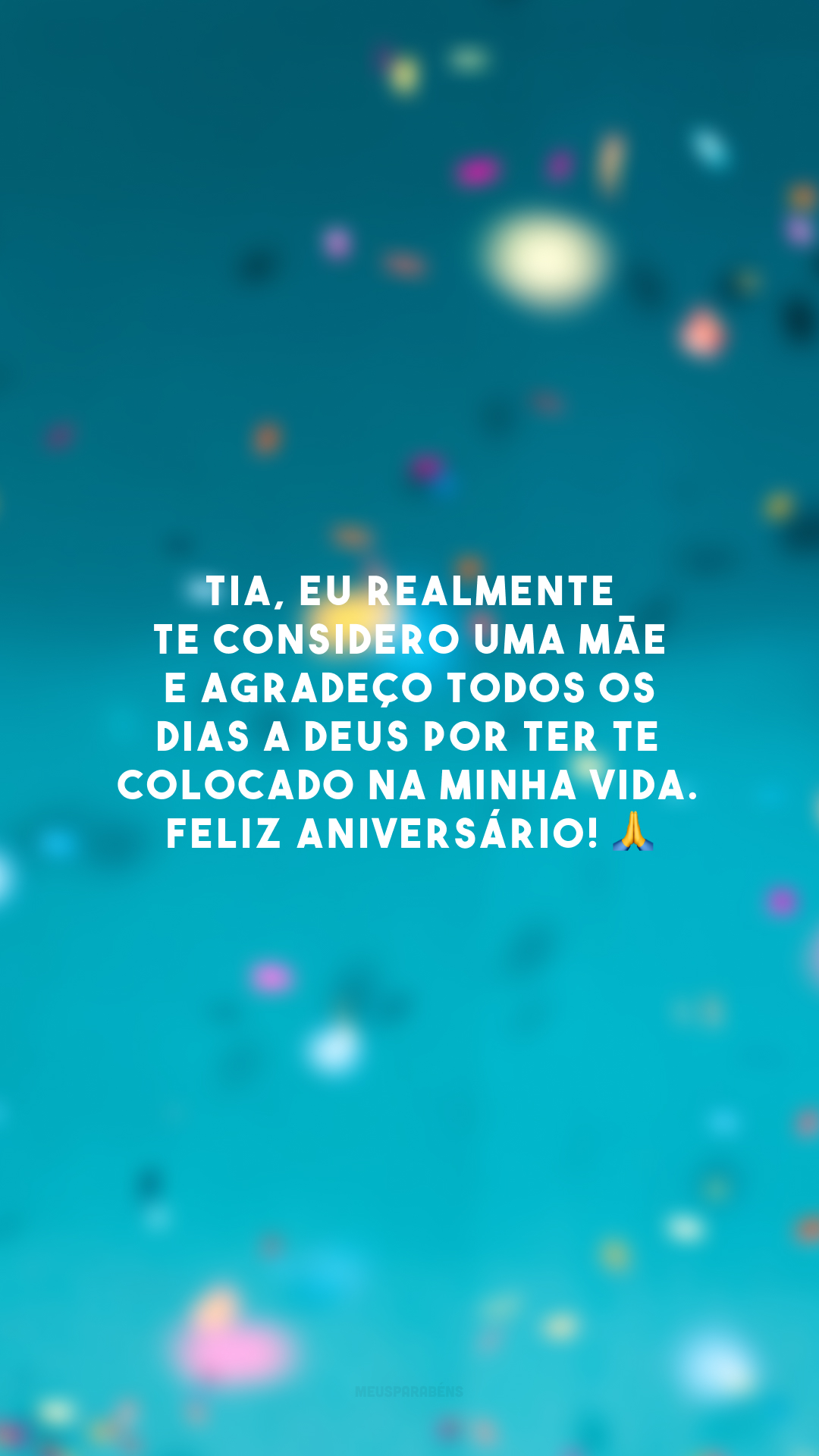 Tia, eu realmente te considero uma mãe e agradeço todos os dias a Deus por ter te colocado na minha vida. Feliz aniversário! 🙏