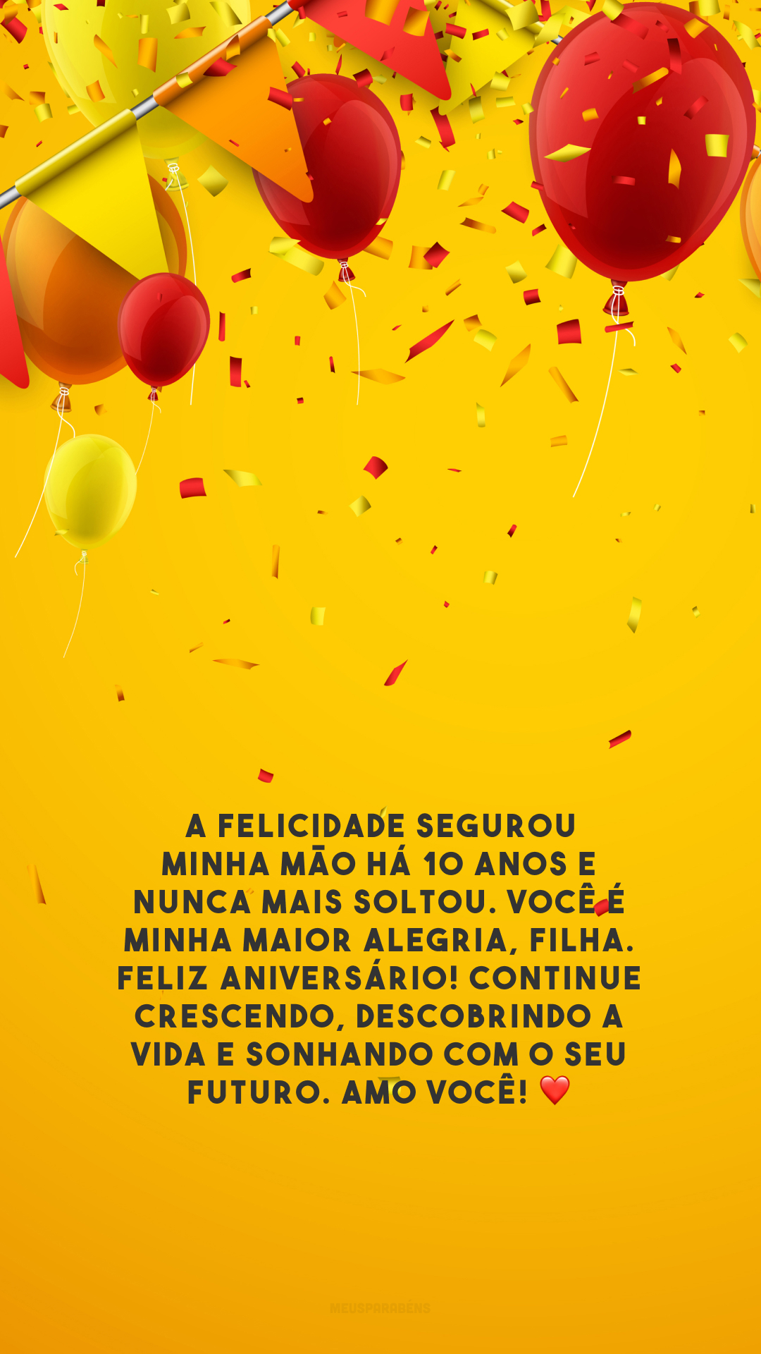 A felicidade segurou minha mão há 10 anos e nunca mais soltou. Você é minha maior alegria, filha. Feliz aniversário! Continue crescendo, descobrindo a vida e sonhando com o seu futuro. Amo você! ❤️