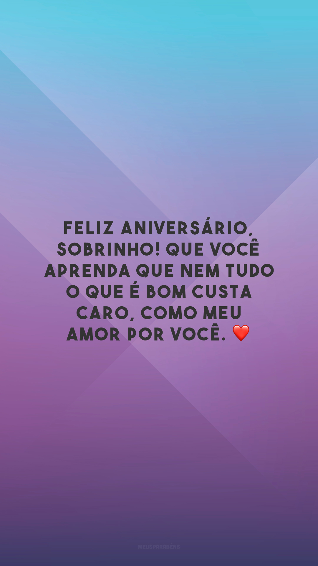 Feliz aniversário, sobrinho! Que você aprenda que nem tudo o que é bom custa caro, como meu amor por você. ❤️