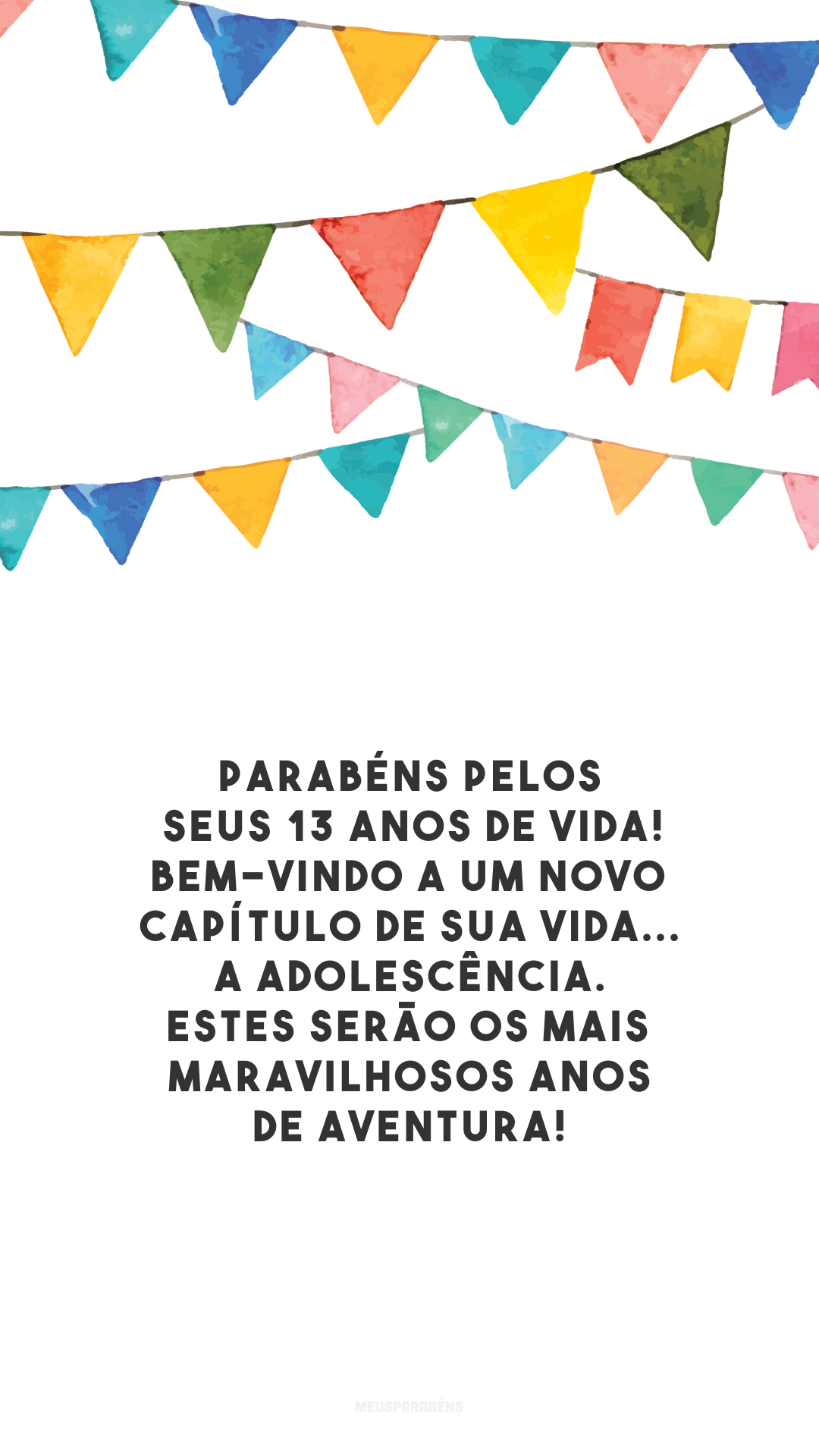 Parabéns pelos seus 13 anos de vida! Bem-vindo a um novo capítulo de sua vida... A adolescência. Estes serão os mais maravilhosos anos de aventura!