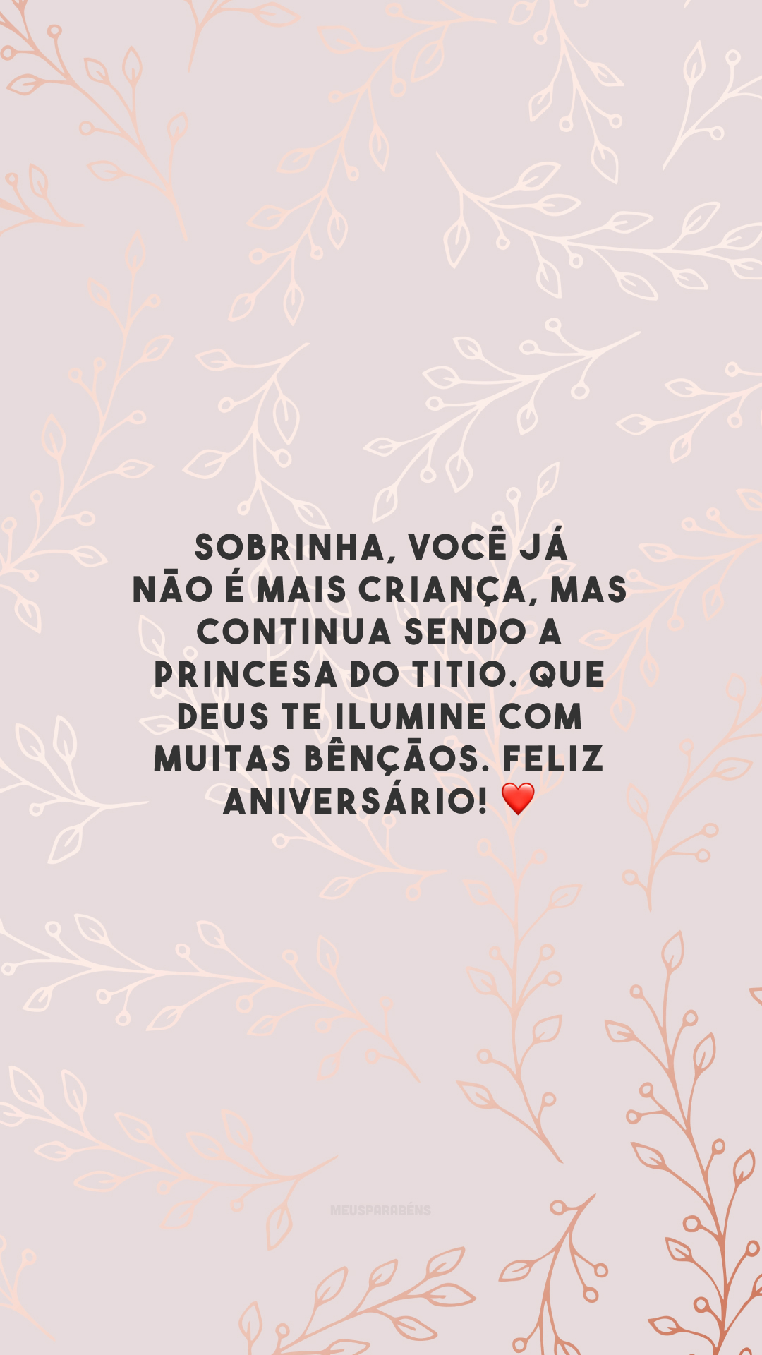 Sobrinha, você já não é mais criança, mas continua sendo a princesa do titio. Que Deus te ilumine com muitas bênçãos. Feliz aniversário! ❤️
