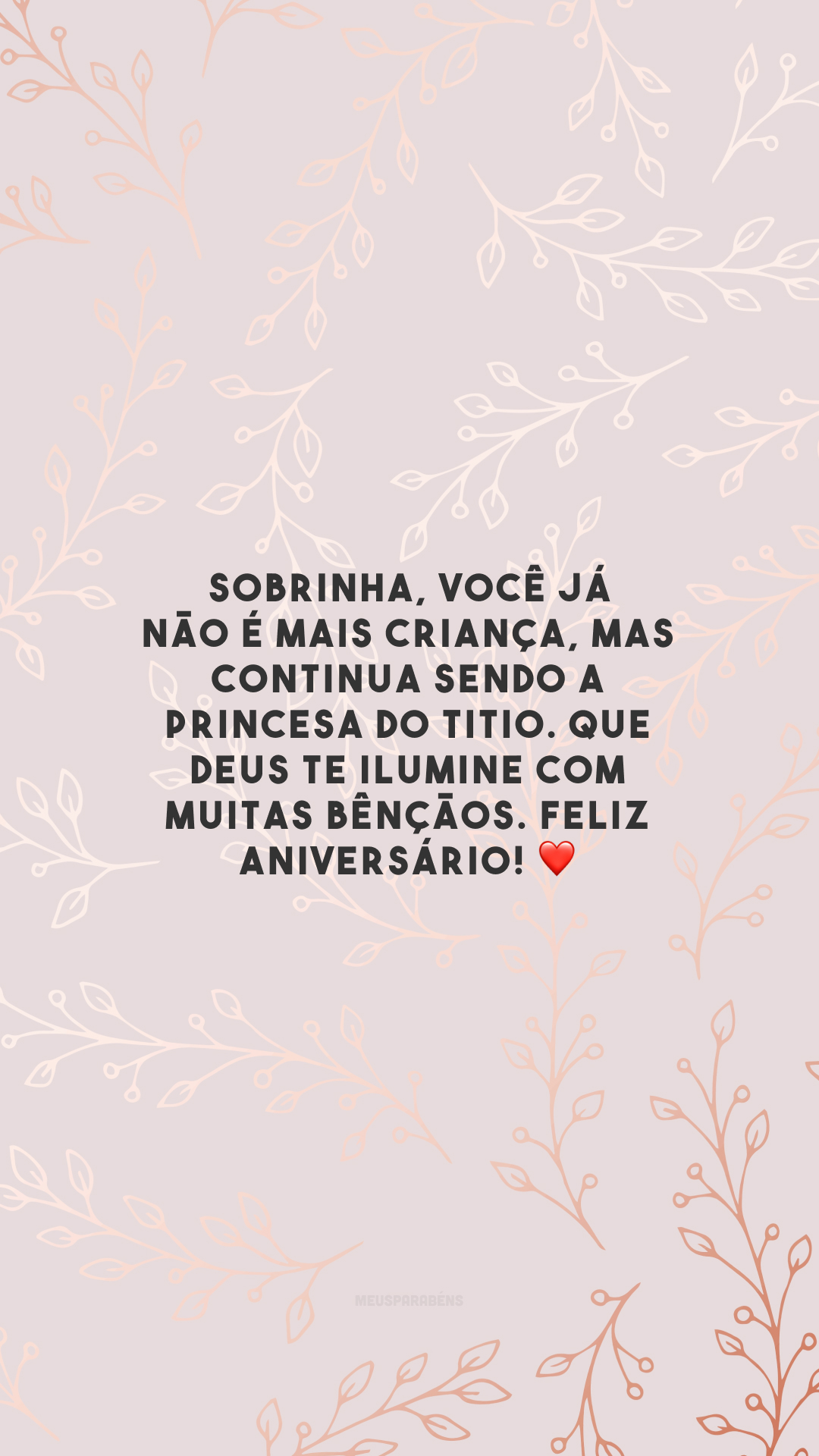 Sobrinha, você já não é mais criança, mas continua sendo a princesa do titio. Que Deus te ilumine com muitas bênçãos. Feliz aniversário! ❤️