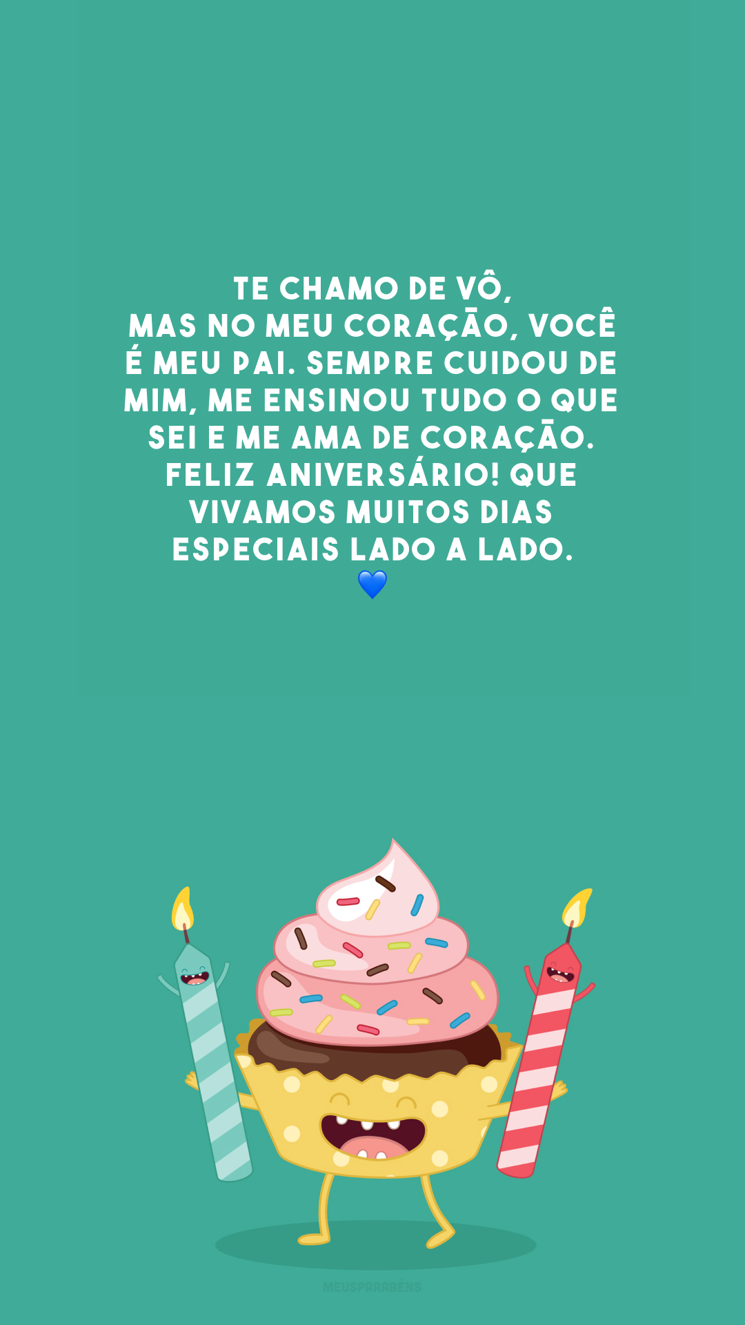 Te chamo de vô, mas no meu coração, você é meu pai. Sempre cuidou de mim, me ensinou tudo o que sei e me ama de coração. Feliz aniversário! Que vivamos muitos dias especiais lado a lado. 💙