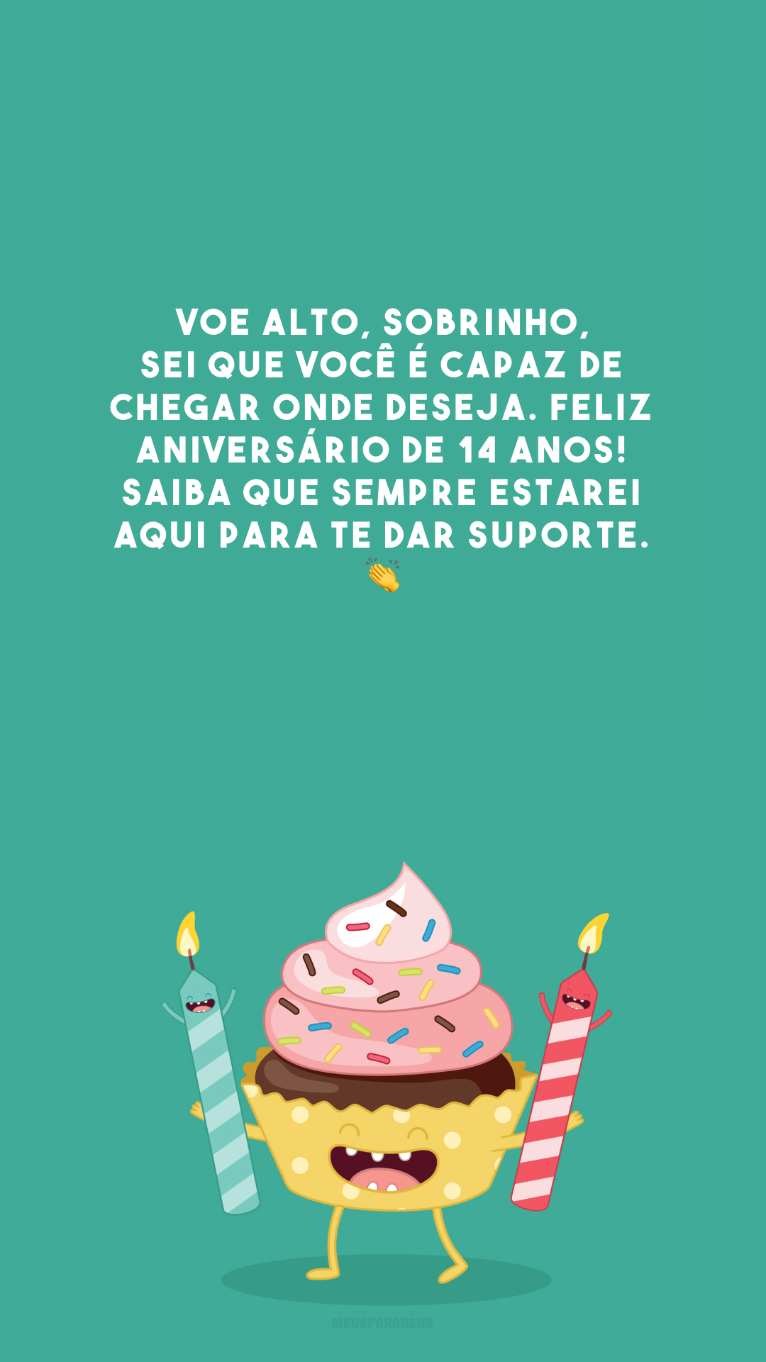 Voe alto, sobrinho, sei que você é capaz de chegar onde deseja. Feliz aniversário de 14 anos! Saiba que sempre estarei aqui para te dar suporte. 👏