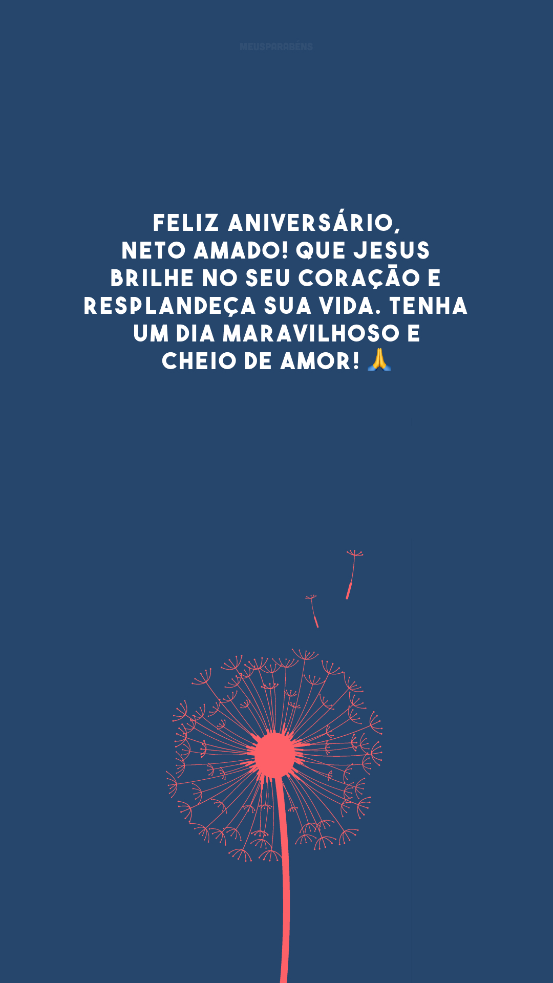 Feliz aniversário, neto amado! Que Jesus brilhe no seu coração e resplandeça sua vida. Tenha um dia maravilhoso e cheio de amor! 🙏