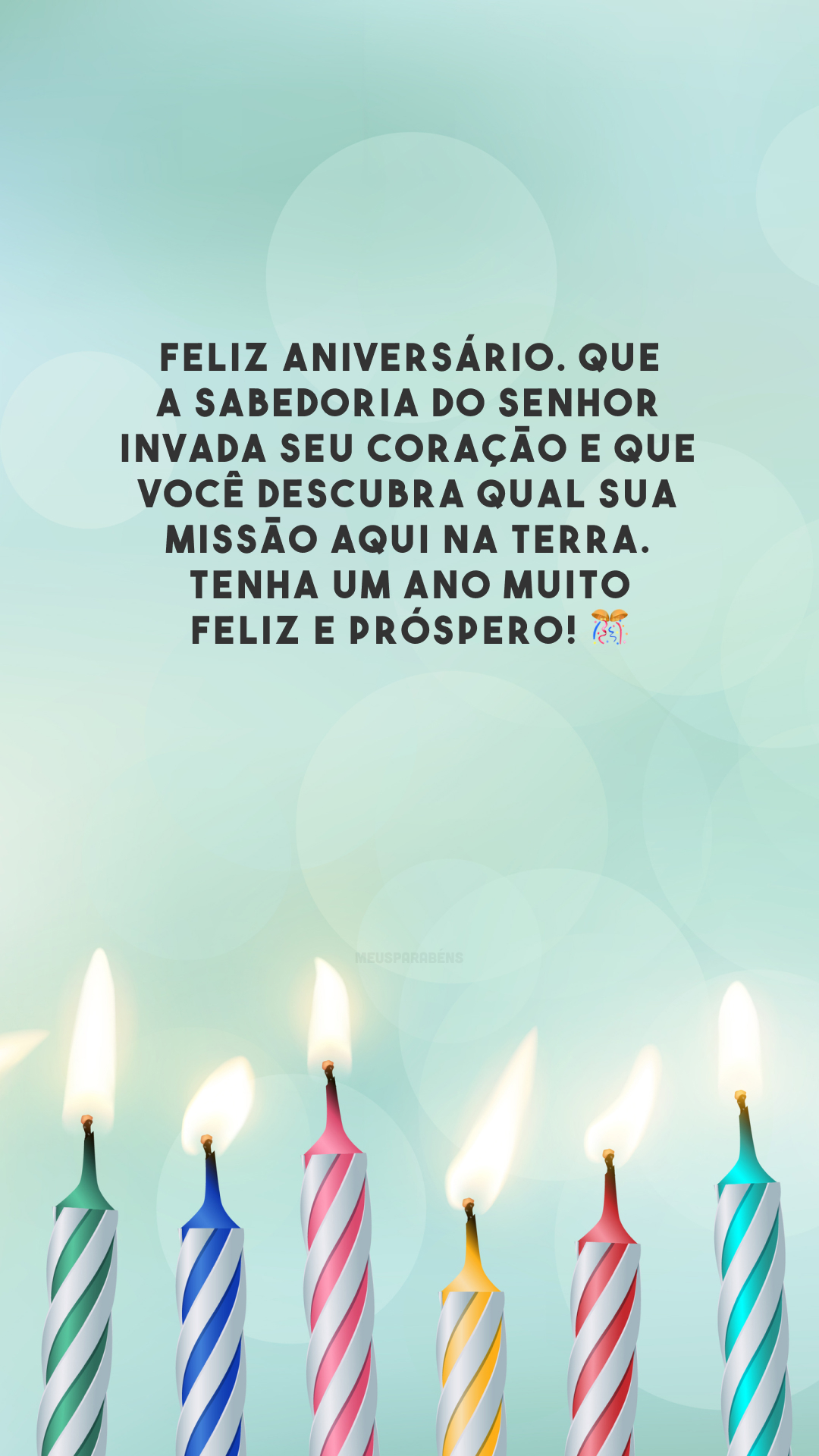 Feliz aniversário. Que a sabedoria do Senhor invada seu coração e que você descubra qual sua missão aqui na Terra. Tenha um ano muito feliz e próspero! 🎊