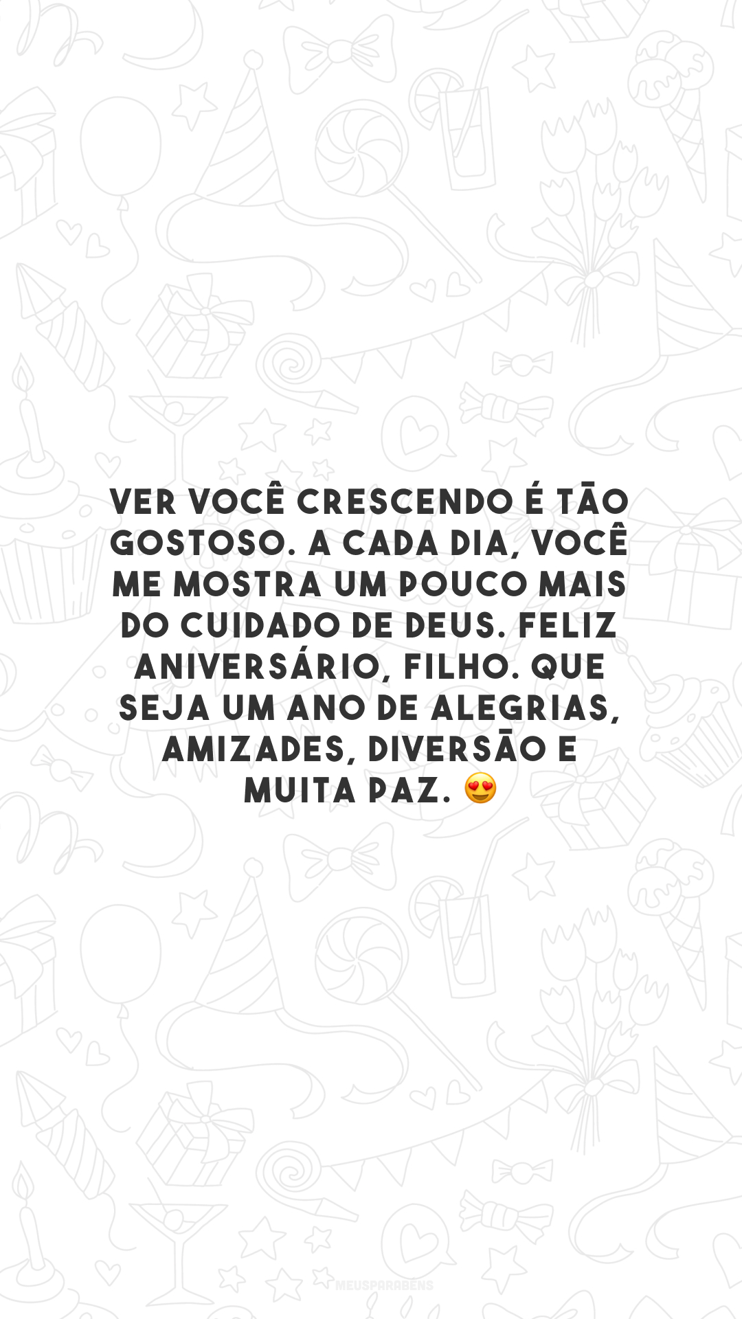 Ver você crescendo é tão gostoso. A cada dia, você me mostra um pouco mais do cuidado de Deus. Feliz aniversário, filho. Que seja um ano de alegrias, amizades, diversão e muita paz. 😍