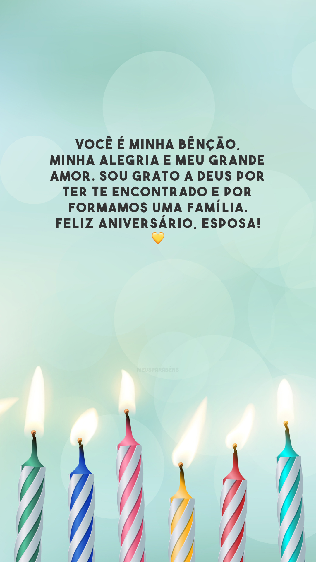 Você é minha bênção, minha alegria e meu grande amor. Sou grato a Deus por ter te encontrado e por formamos uma família. Feliz aniversário, esposa! 💛