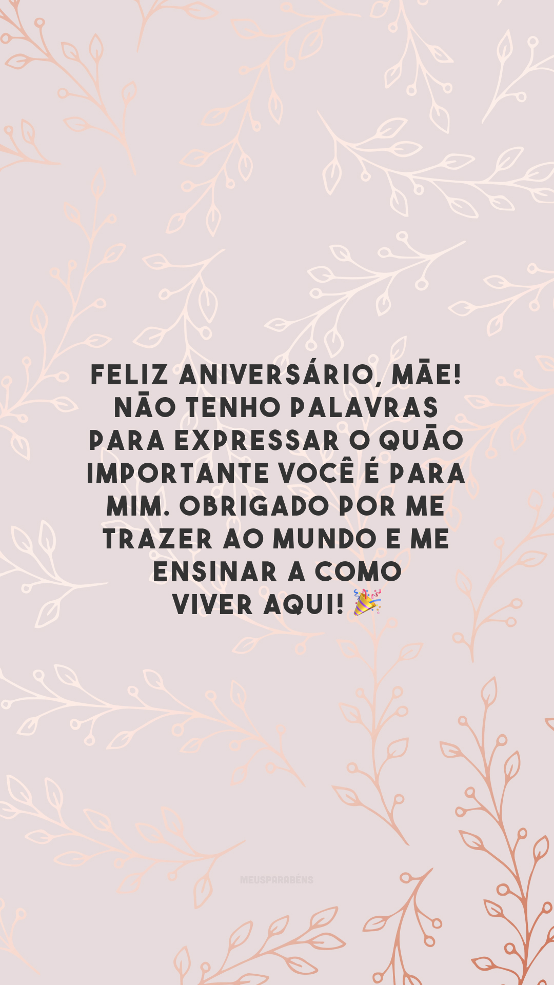 Feliz aniversário, mãe! Não tenho palavras para expressar o quão importante você é para mim. Obrigado por me trazer ao mundo e me ensinar a como viver aqui! 🎉