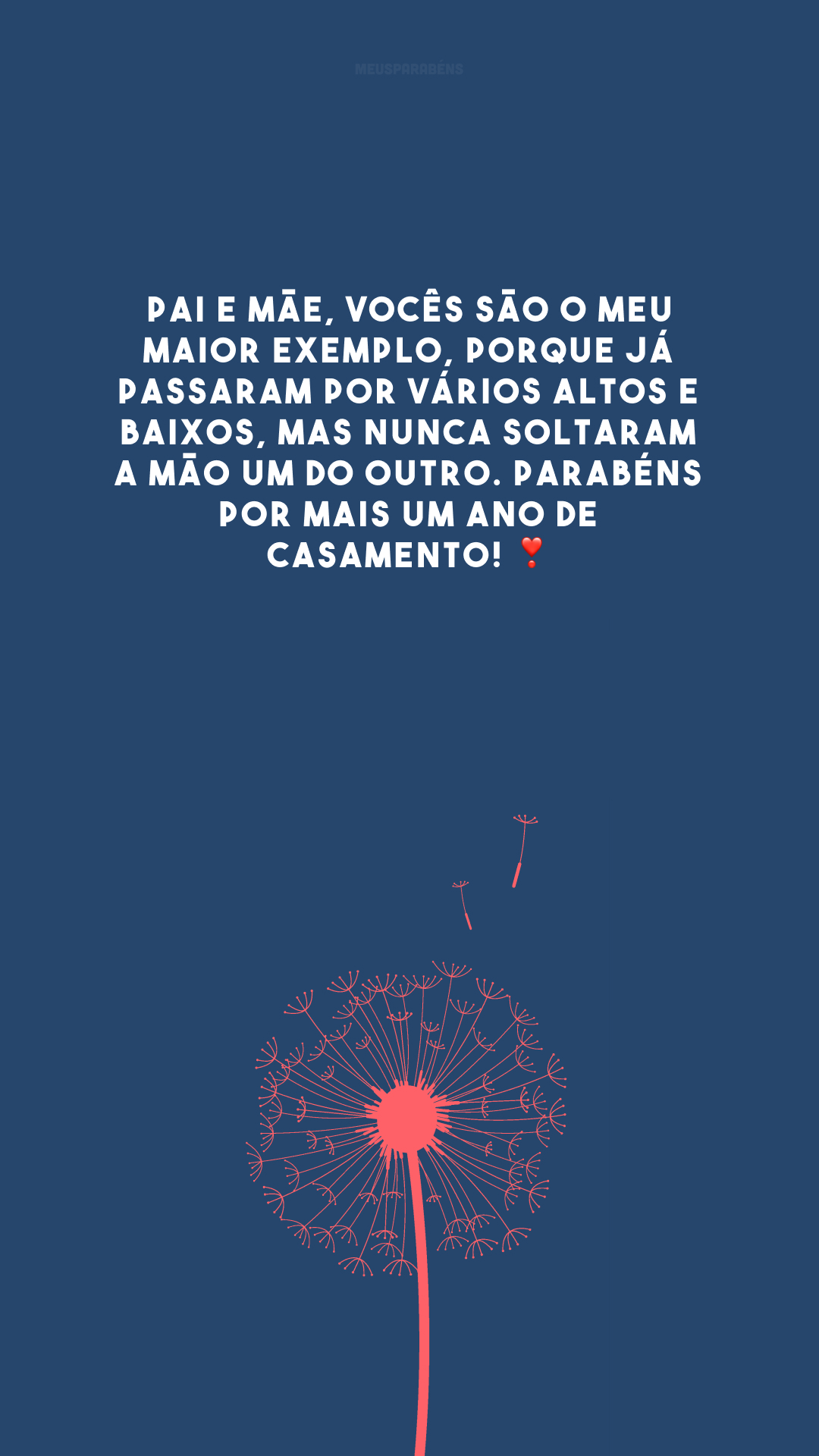 Pai e mãe, vocês são o meu maior exemplo, porque já passaram por vários altos e baixos, mas nunca soltaram a mão um do outro. Parabéns por mais um ano de casamento! ❣️