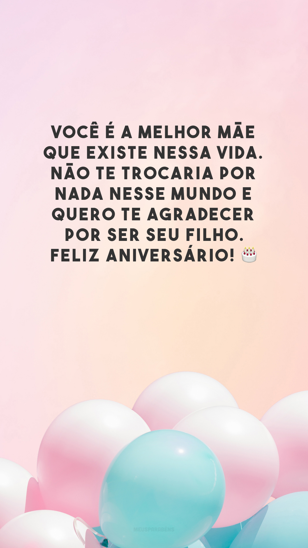 Você é a melhor mãe que existe nessa vida. Não te trocaria por nada nesse mundo e quero te agradecer por ser seu filho. Feliz aniversário! 🎂