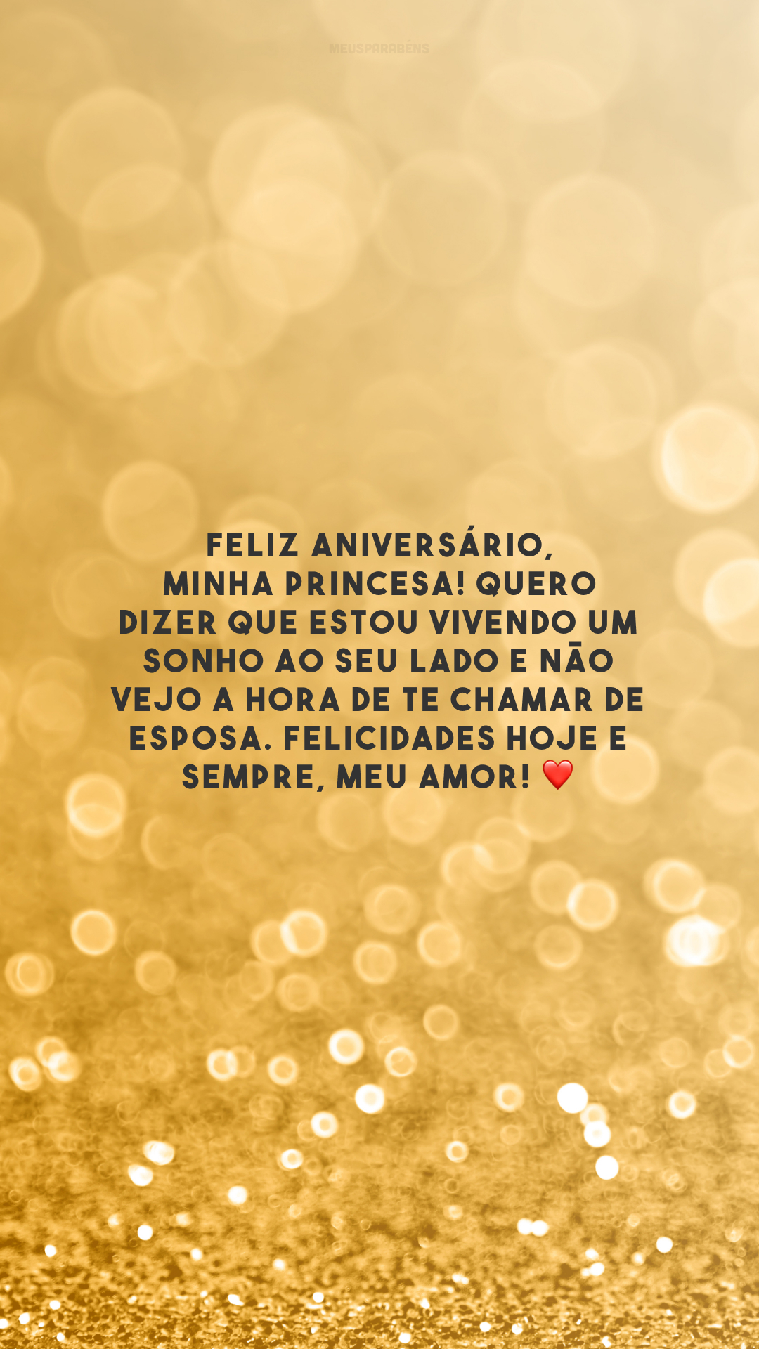Feliz aniversário, minha princesa! Quero dizer que estou vivendo um sonho ao seu lado e não vejo a hora de te chamar de esposa. Felicidades hoje e sempre, meu amor! ❤️